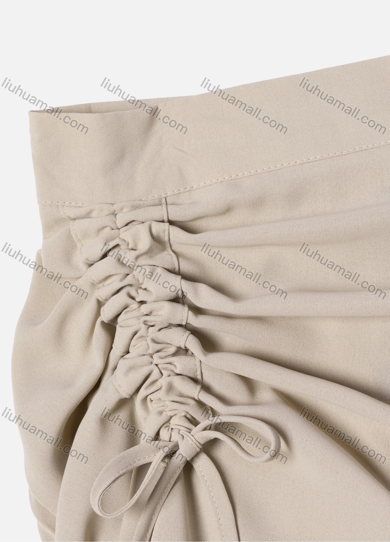 Wholesale Women's Casual Ruched Elastic Waist Drawstring Plain High Low Hem Midi Skirt 1428# - Liuhuamall