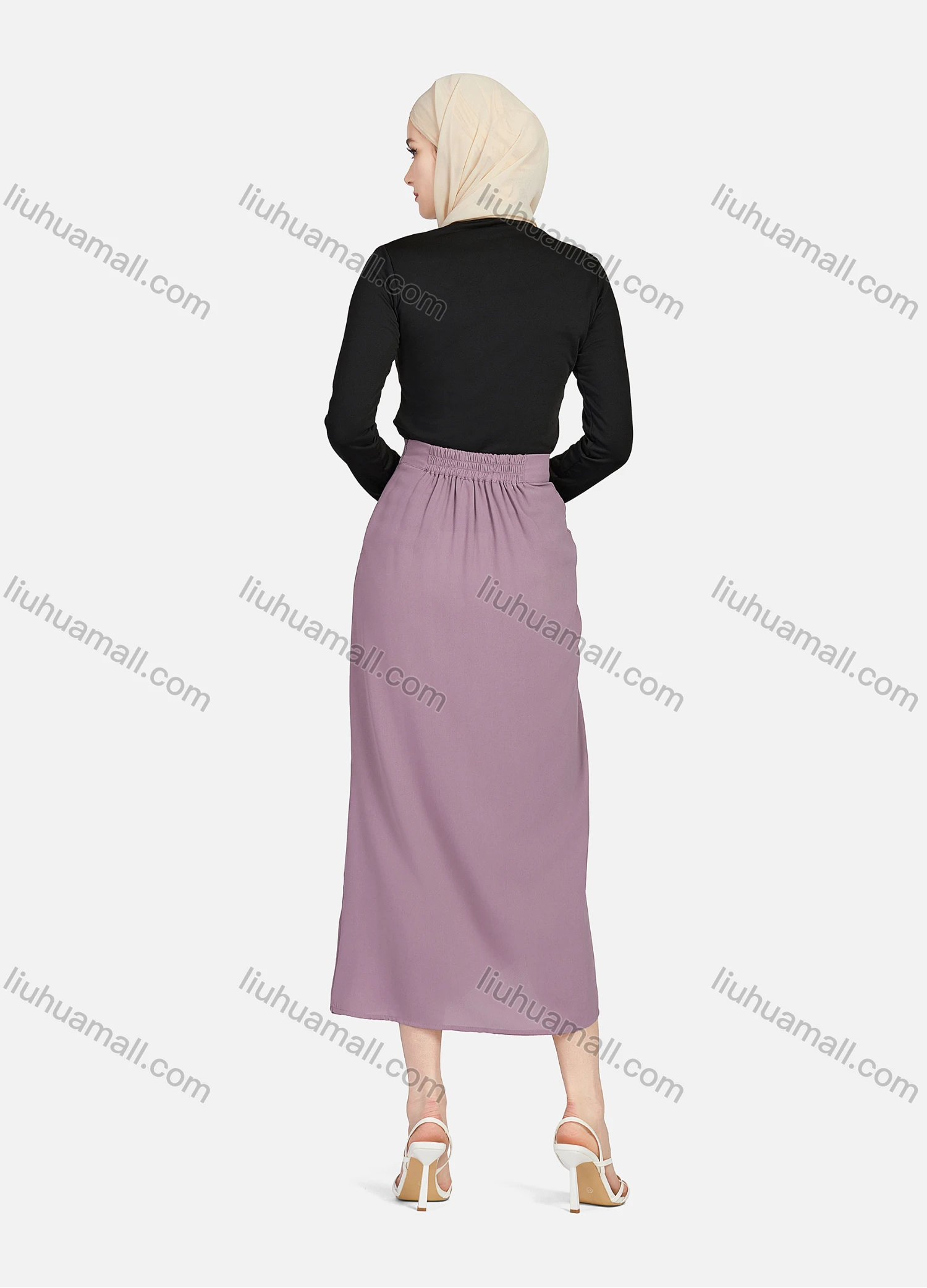 Wholesale Women's Casual Ruched Elastic Waist Drawstring Plain High Low Hem Midi Skirt 1428# - Liuhuamall