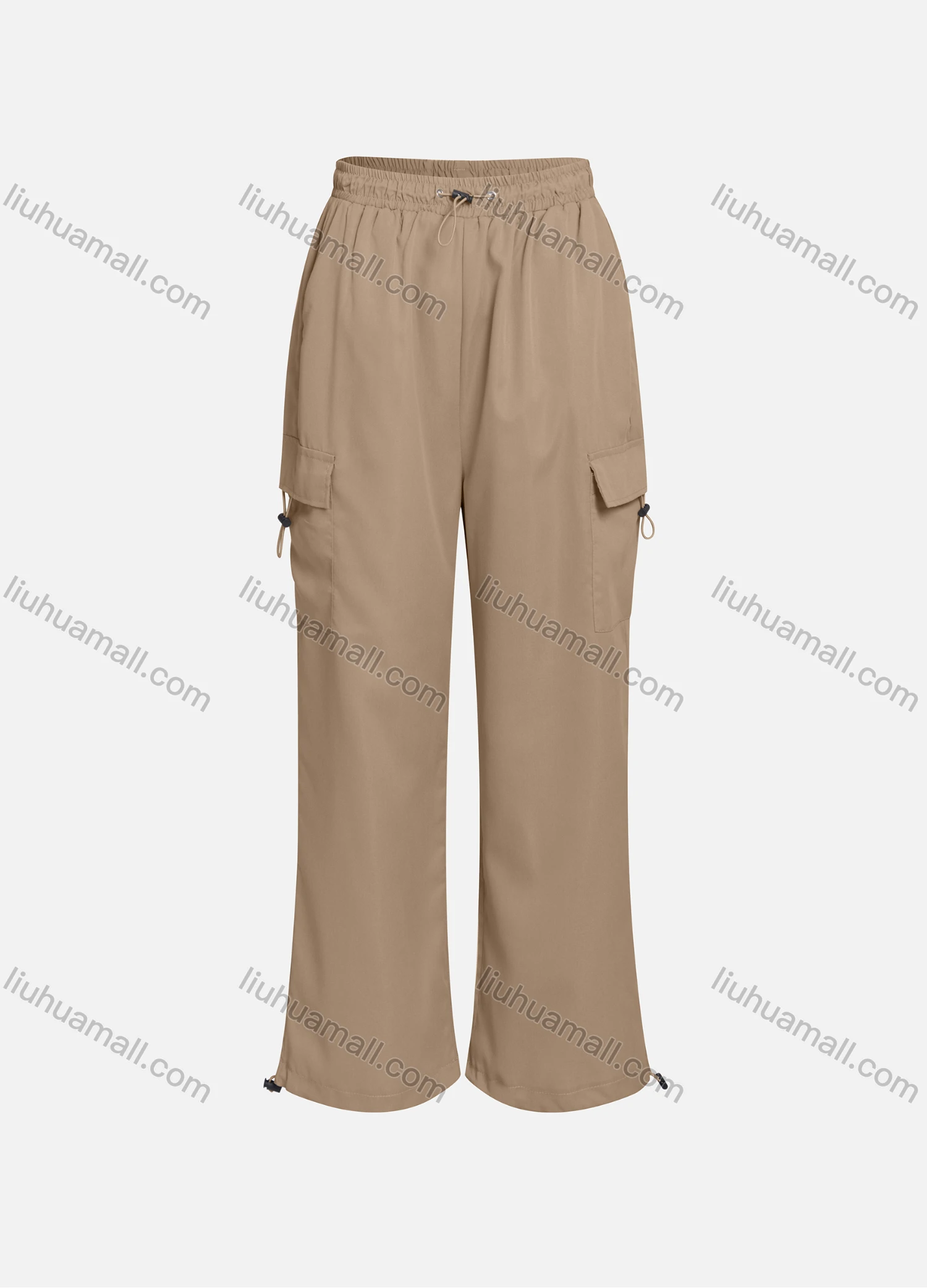 Wholesale Women's Casual Drawstring Elastic Waist Plain Flap Pockets Cargo Pants 1429# - Liuhuamall