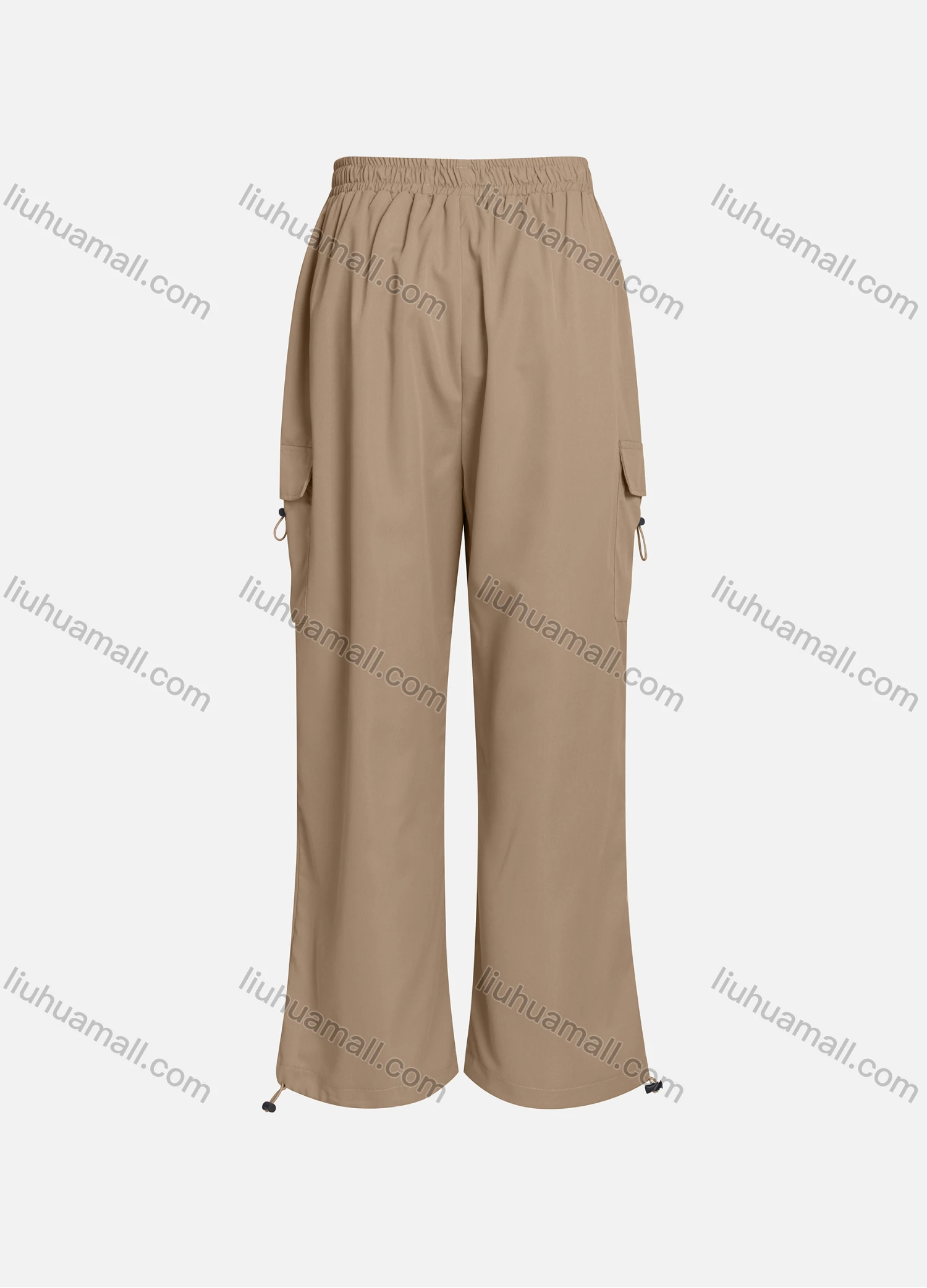 Wholesale Women's Casual Drawstring Elastic Waist Plain Flap Pockets Cargo Pants 1429# - Liuhuamall