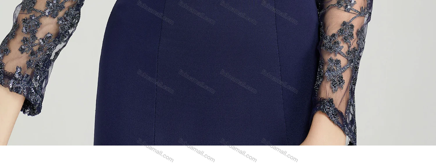 Wholesale Women's Elegant Mesh Sleeve Wrap Sequin Appliques Mermaid Evening Dress 5047# - Liuhuamall