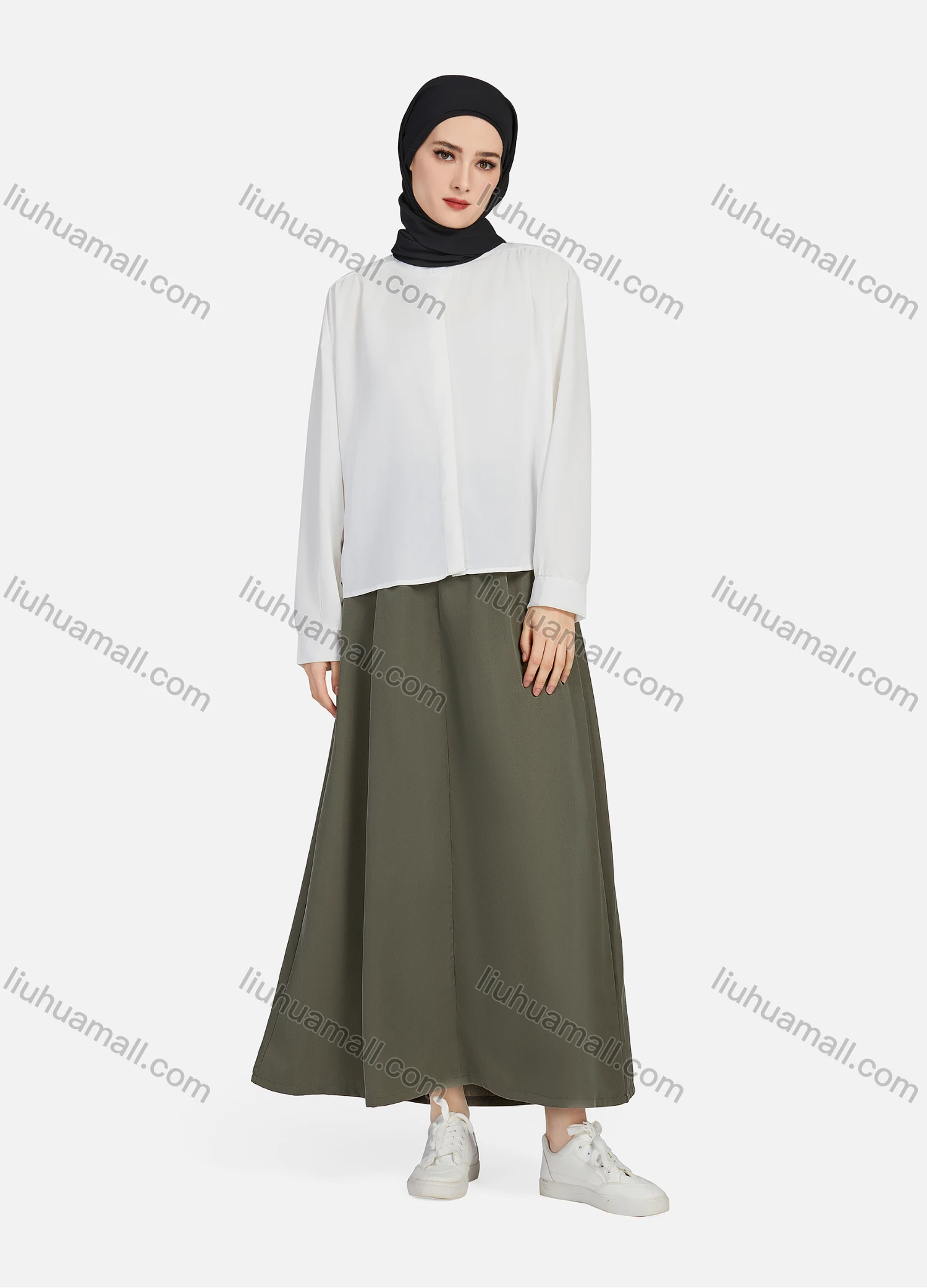 Wholesale Women's Casual Ruched Elastic Waist Plain Patch Pocket Maxi Skirt 1434# - Liuhuamall