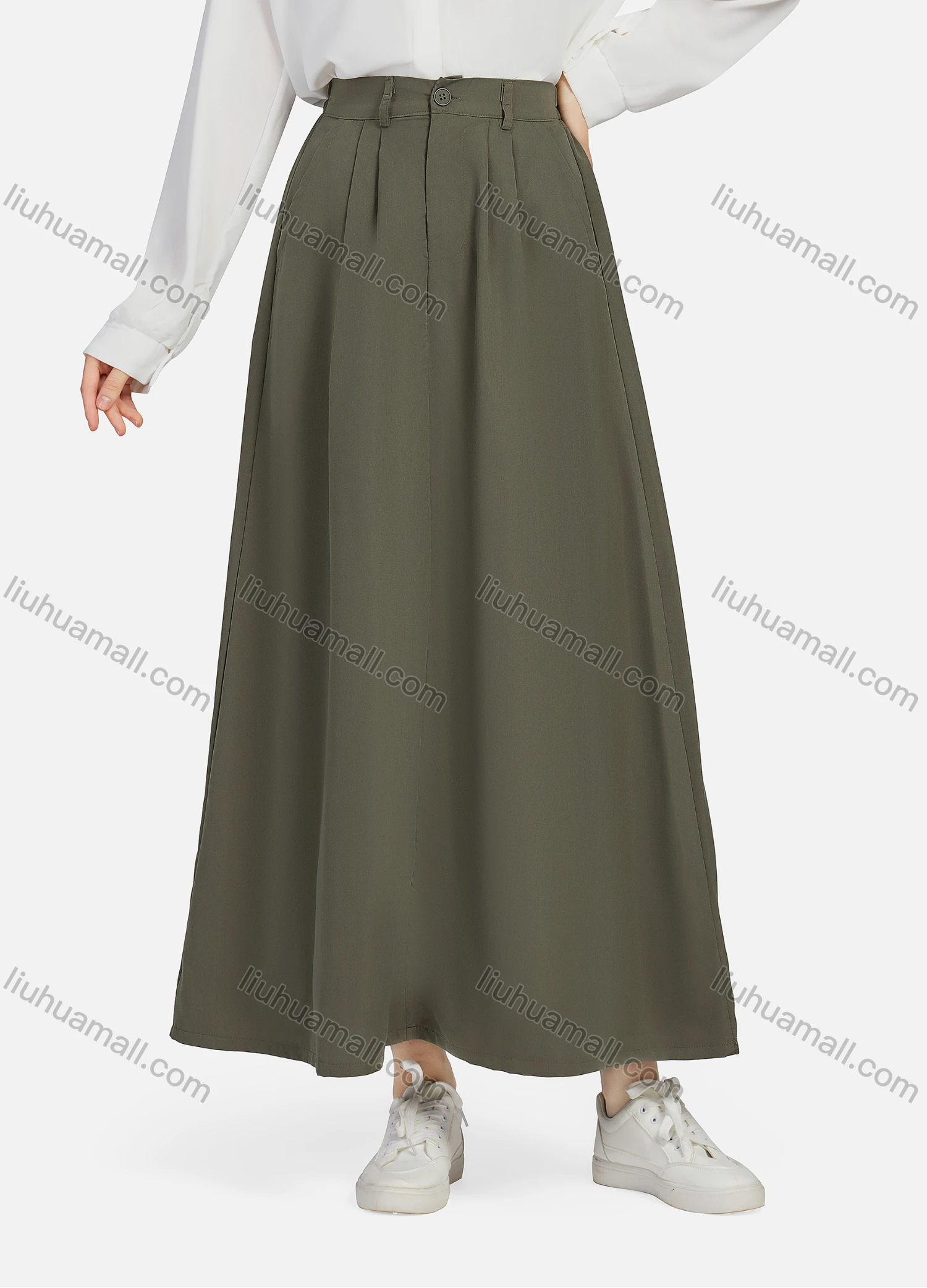 Wholesale Women's Casual Ruched Elastic Waist Plain Patch Pocket Maxi Skirt 1434# - Liuhuamall