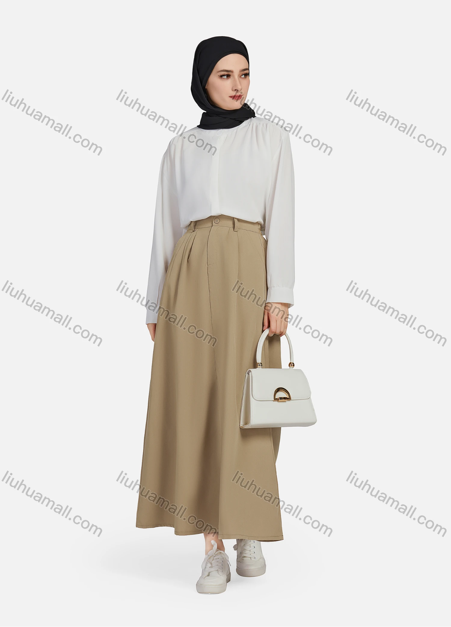 Wholesale Women's Casual Ruched Elastic Waist Plain Patch Pocket Maxi Skirt 1434# - Liuhuamall