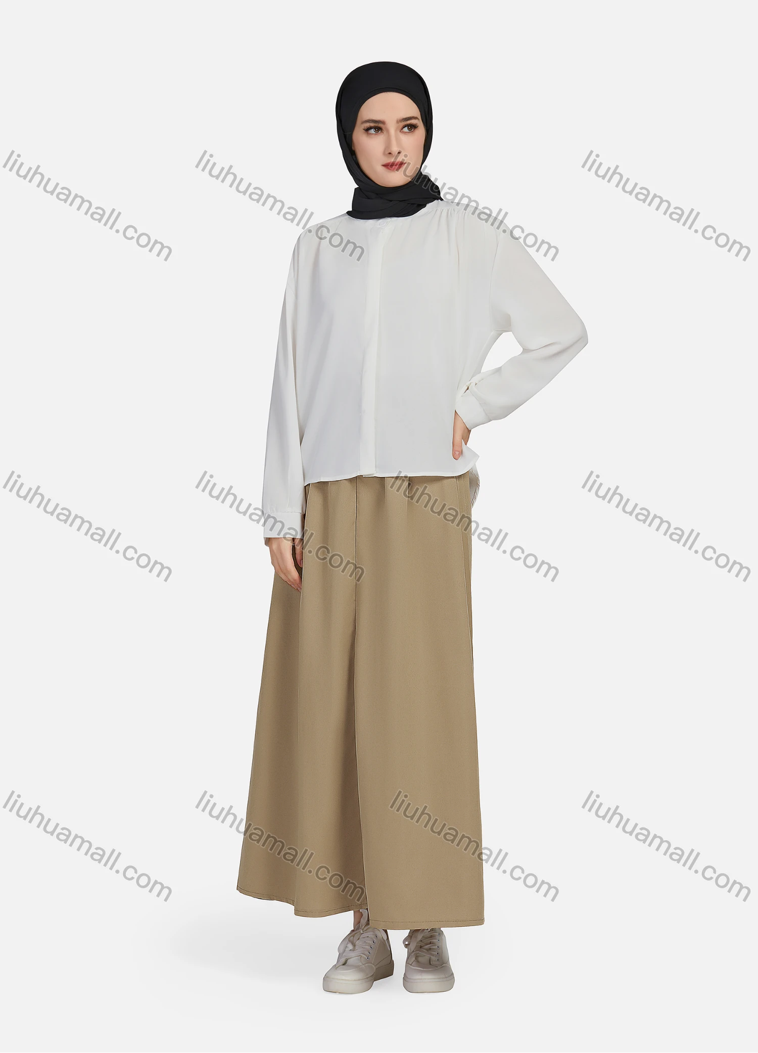 Wholesale Women's Casual Ruched Elastic Waist Plain Patch Pocket Maxi Skirt 1434# - Liuhuamall