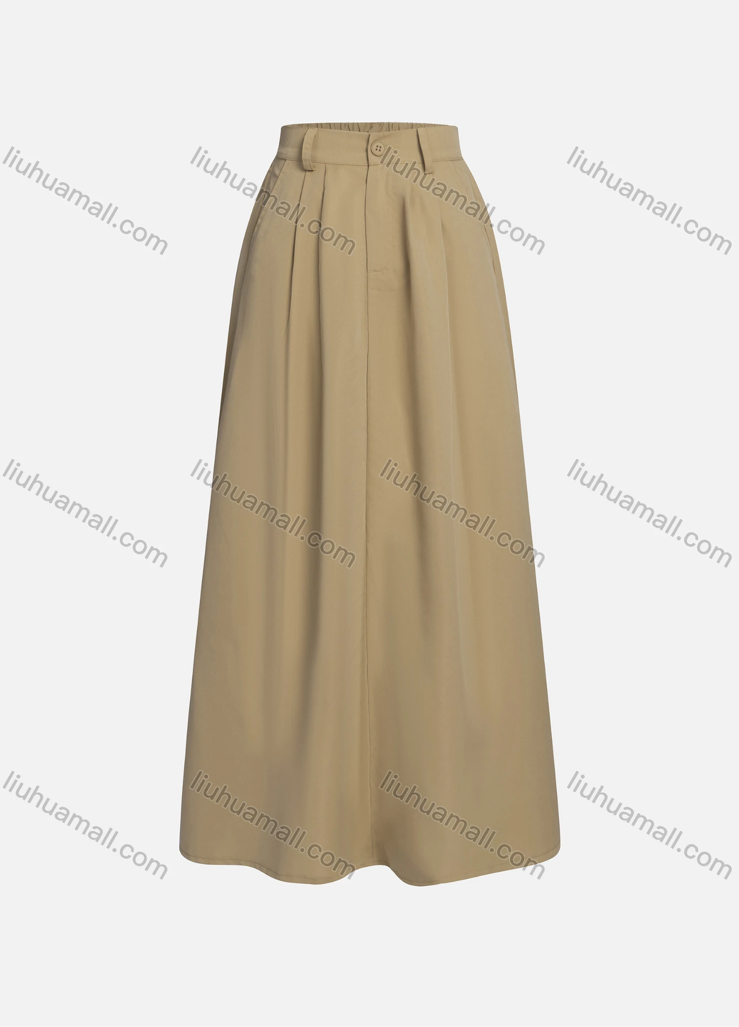 Wholesale Women's Casual Ruched Elastic Waist Plain Patch Pocket Maxi Skirt 1434# - Liuhuamall