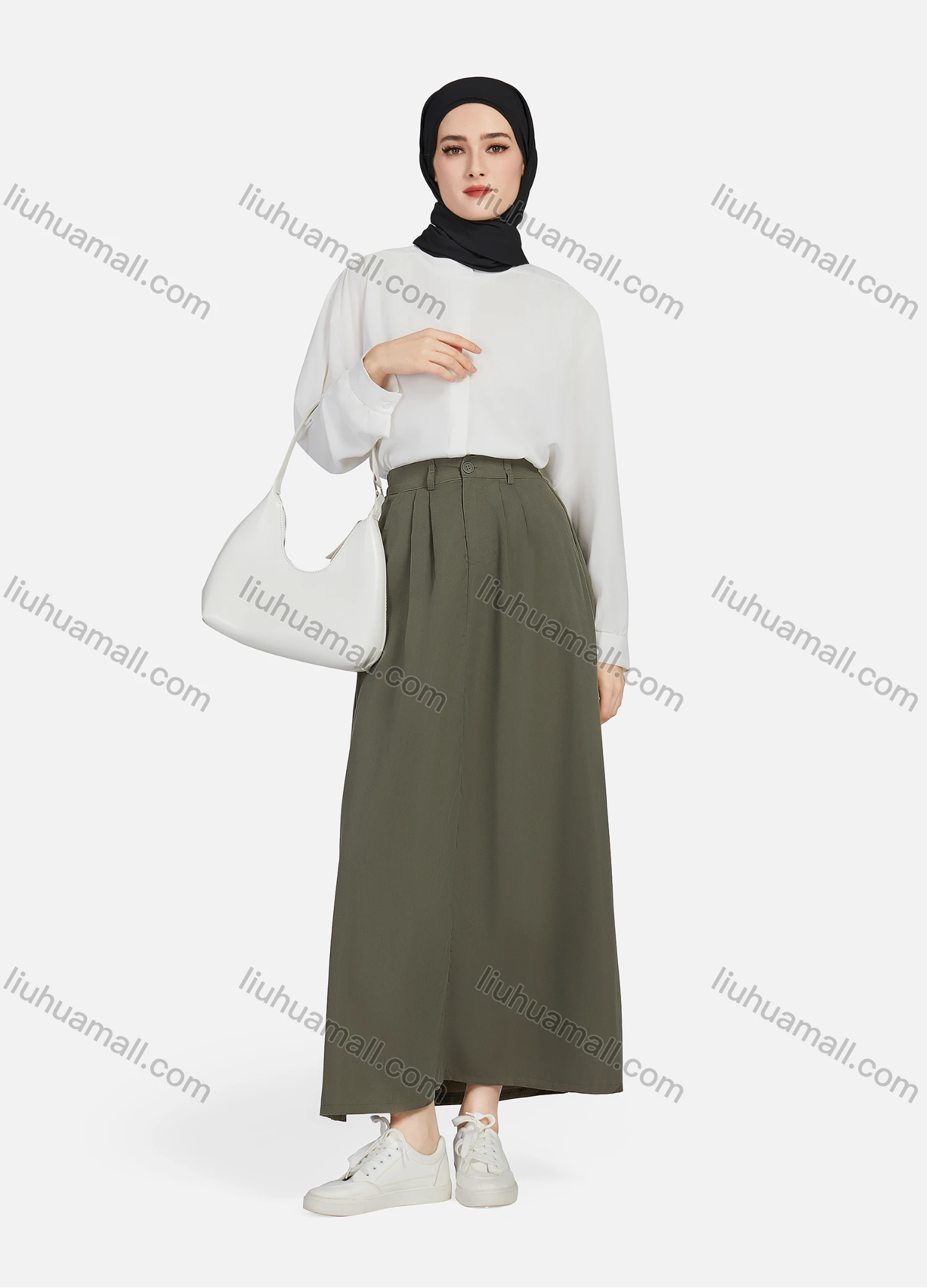 Wholesale Women's Casual Ruched Elastic Waist Plain Patch Pocket Maxi Skirt 1434# - Liuhuamall