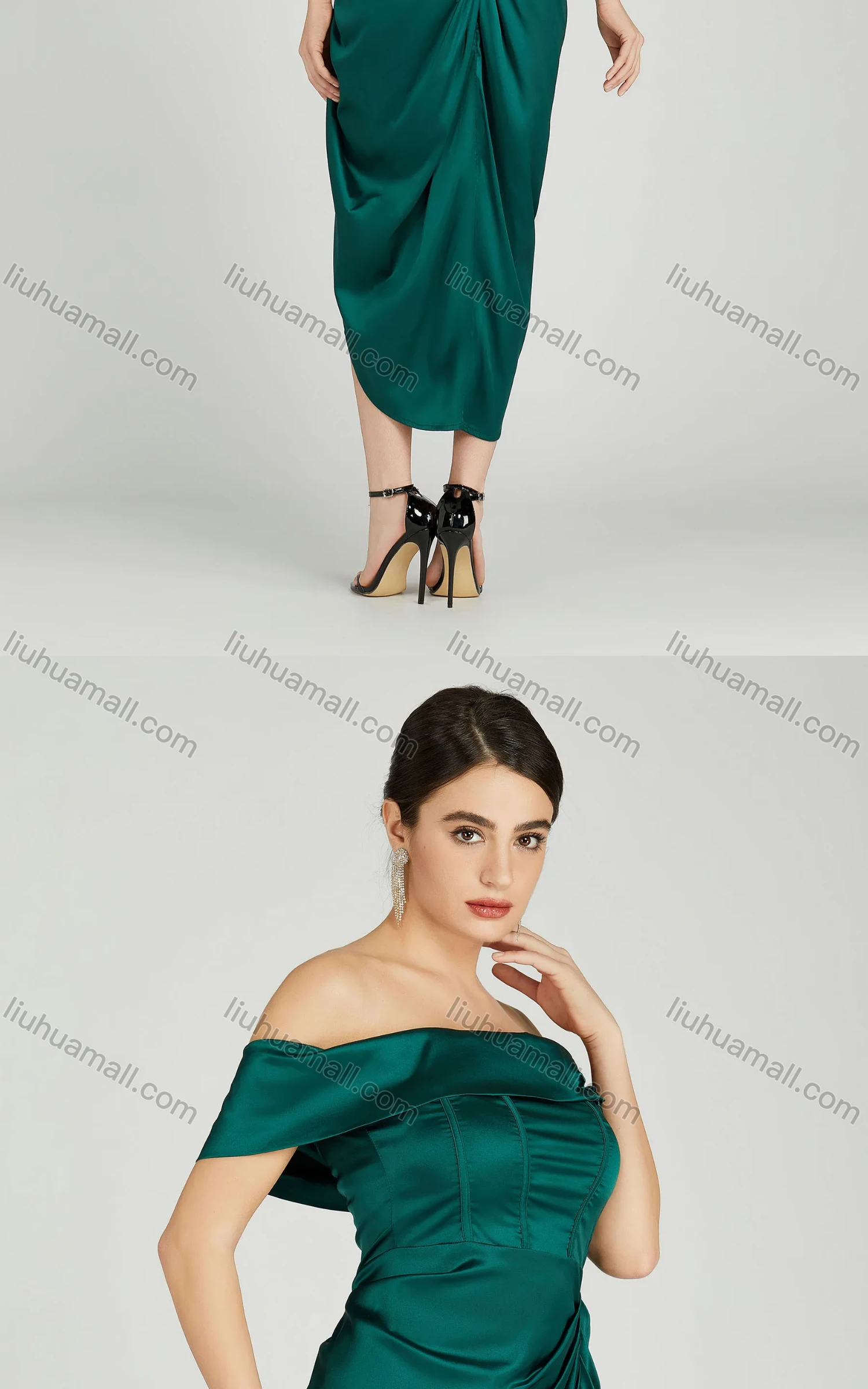 Wholesale Women's Elegant Off Shoulder Cap Sleeve Ruched Wrap Hem Evening Dress 805# - Liuhuamall