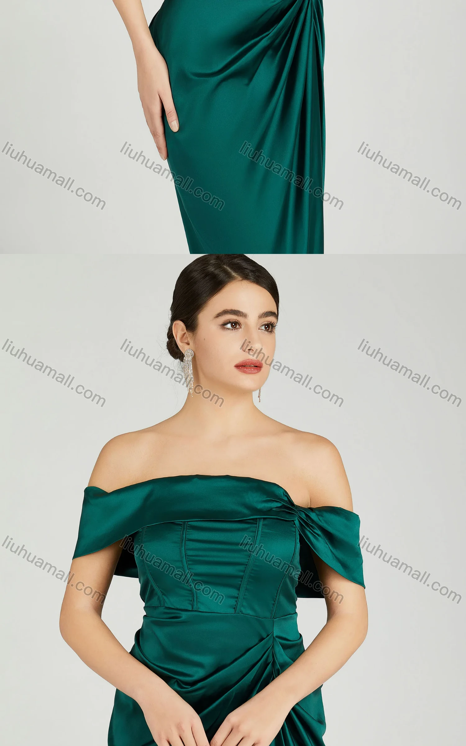 Wholesale Women's Elegant Off Shoulder Cap Sleeve Ruched Wrap Hem Evening Dress 805# - Liuhuamall