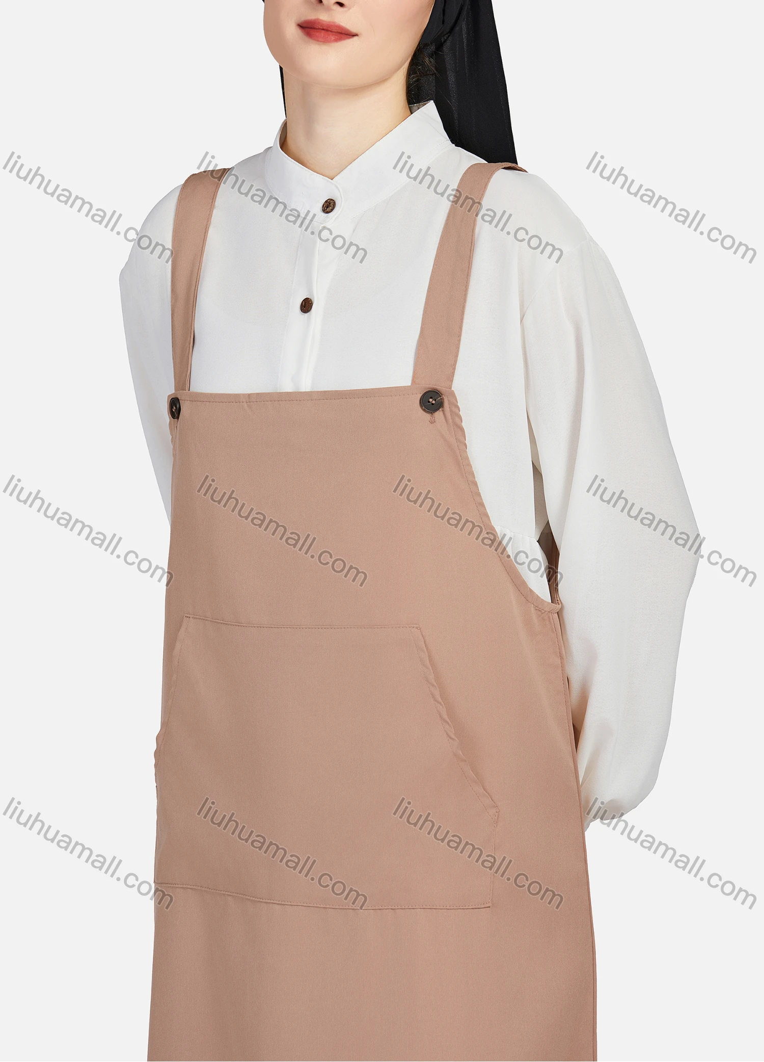 Wholesale Women's Casual Plain Square Neck Kangaroo Pocket Split Side Maxi Pinafore Dress 1430# - Liuhuamall