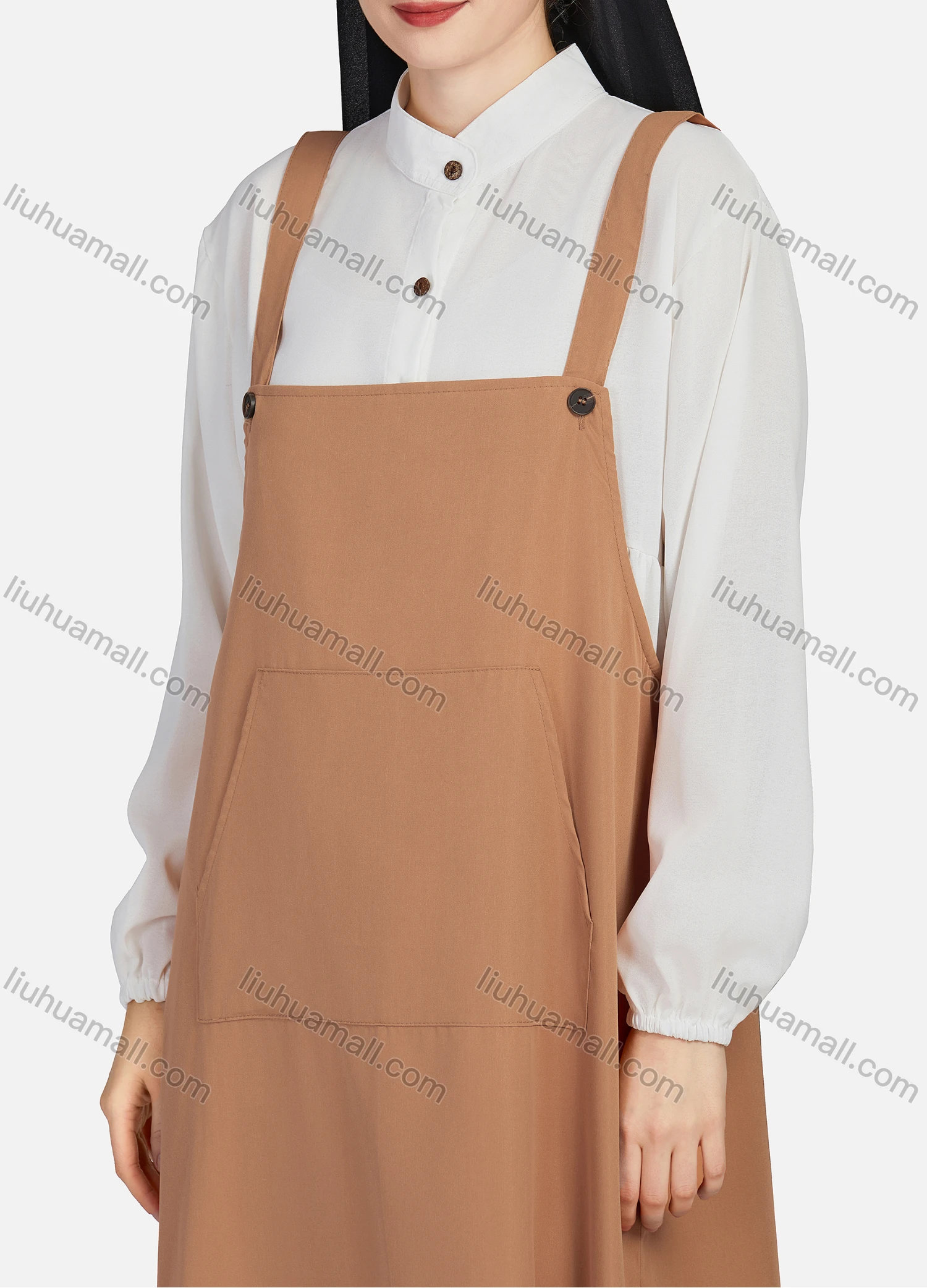 Wholesale Women's Casual Plain Square Neck Kangaroo Pocket Split Side Maxi Pinafore Dress 1430# - Liuhuamall