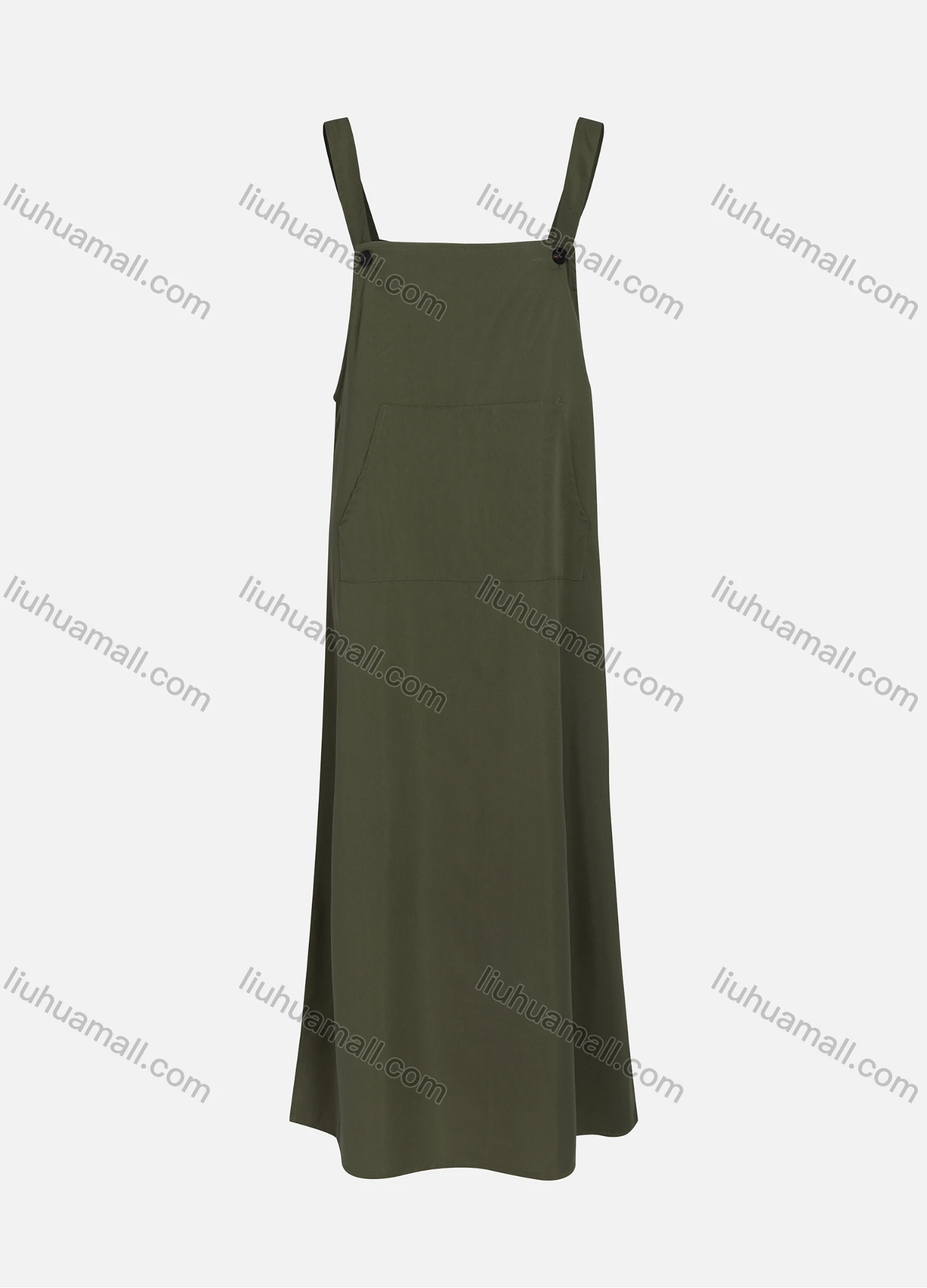 Wholesale Women's Casual Plain Square Neck Kangaroo Pocket Split Side Maxi Pinafore Dress 1430# - Liuhuamall