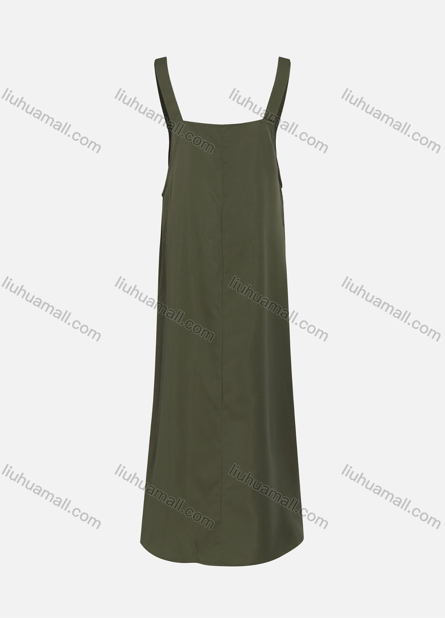 Wholesale Women's Casual Plain Square Neck Kangaroo Pocket Split Side Maxi Pinafore Dress 1430# - Liuhuamall