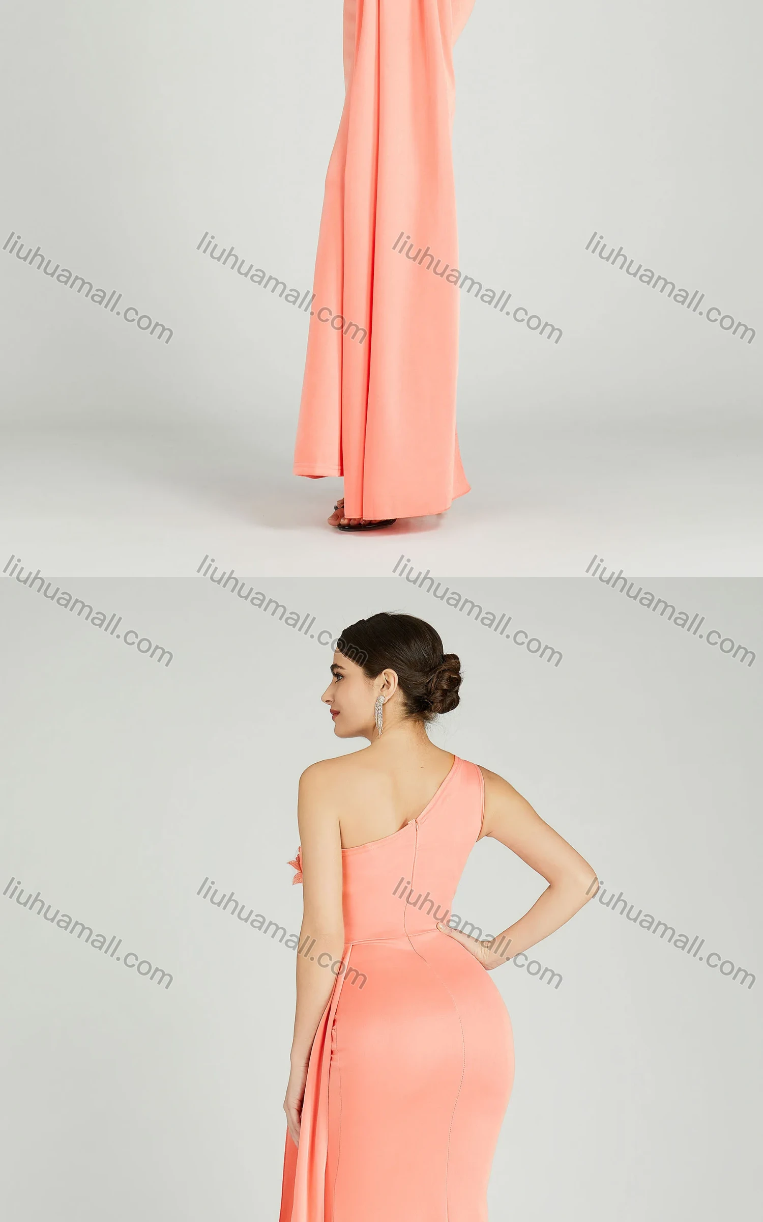 Wholesale Women's Elegant One Shoulder Sequin Applique Mermaid Evening Dress 5023# - Liuhuamall