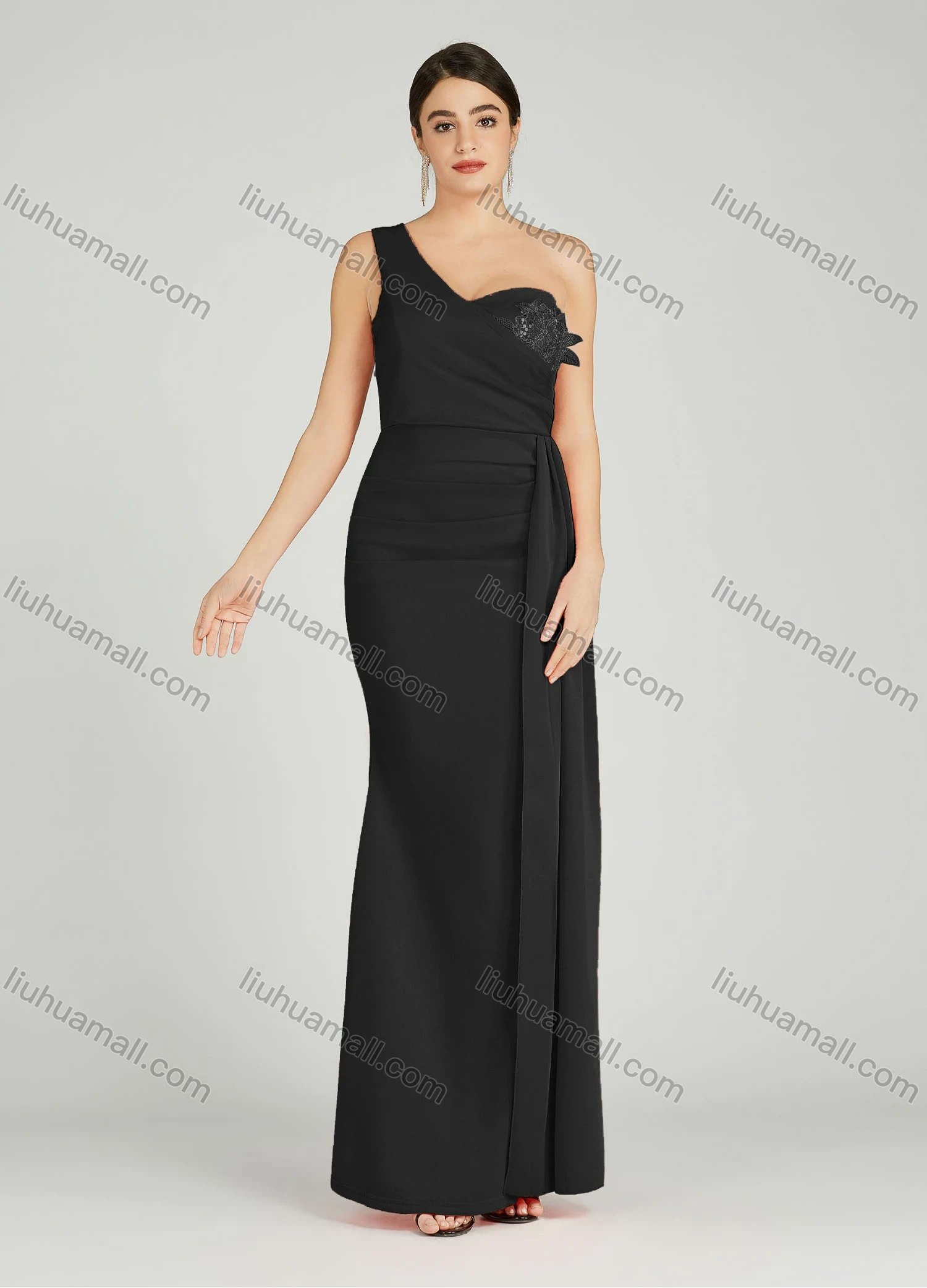 Wholesale Women's Elegant One Shoulder Sequin Applique Mermaid Evening Dress 5023# - Liuhuamall