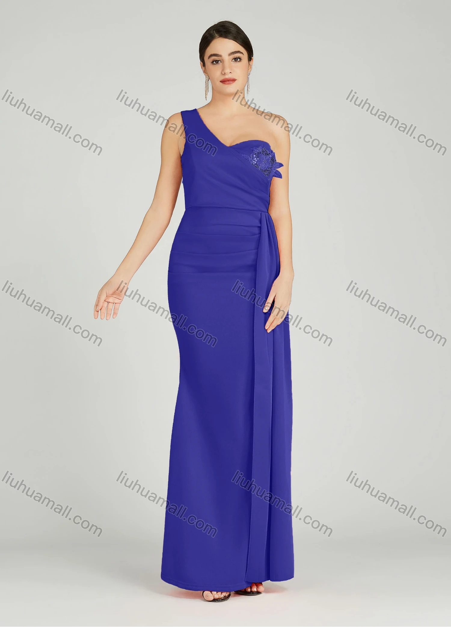 Wholesale Women's Elegant One Shoulder Sequin Applique Mermaid Evening Dress 5023# - Liuhuamall