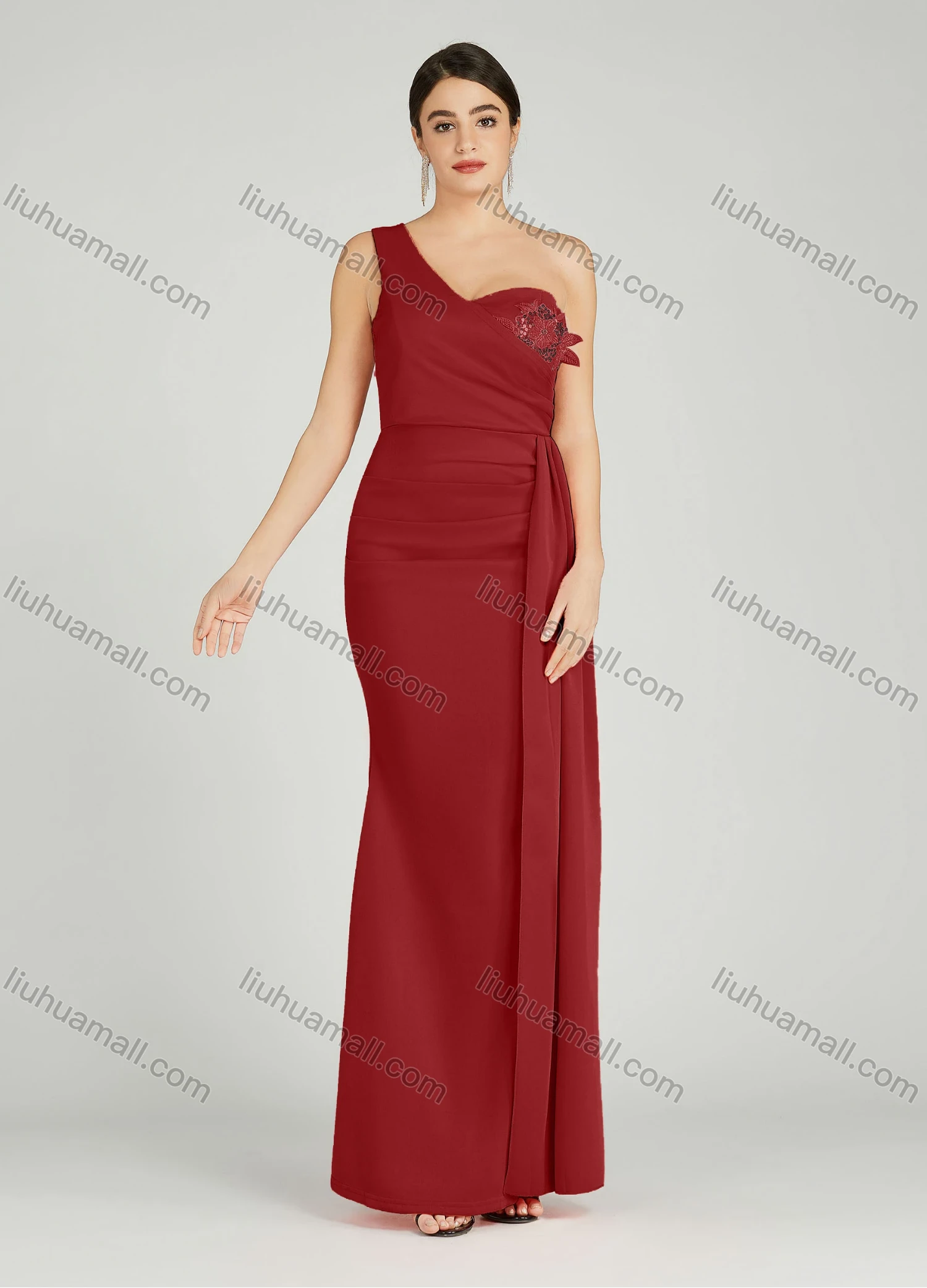 Wholesale Women's Elegant One Shoulder Sequin Applique Mermaid Evening Dress 5023# - Liuhuamall