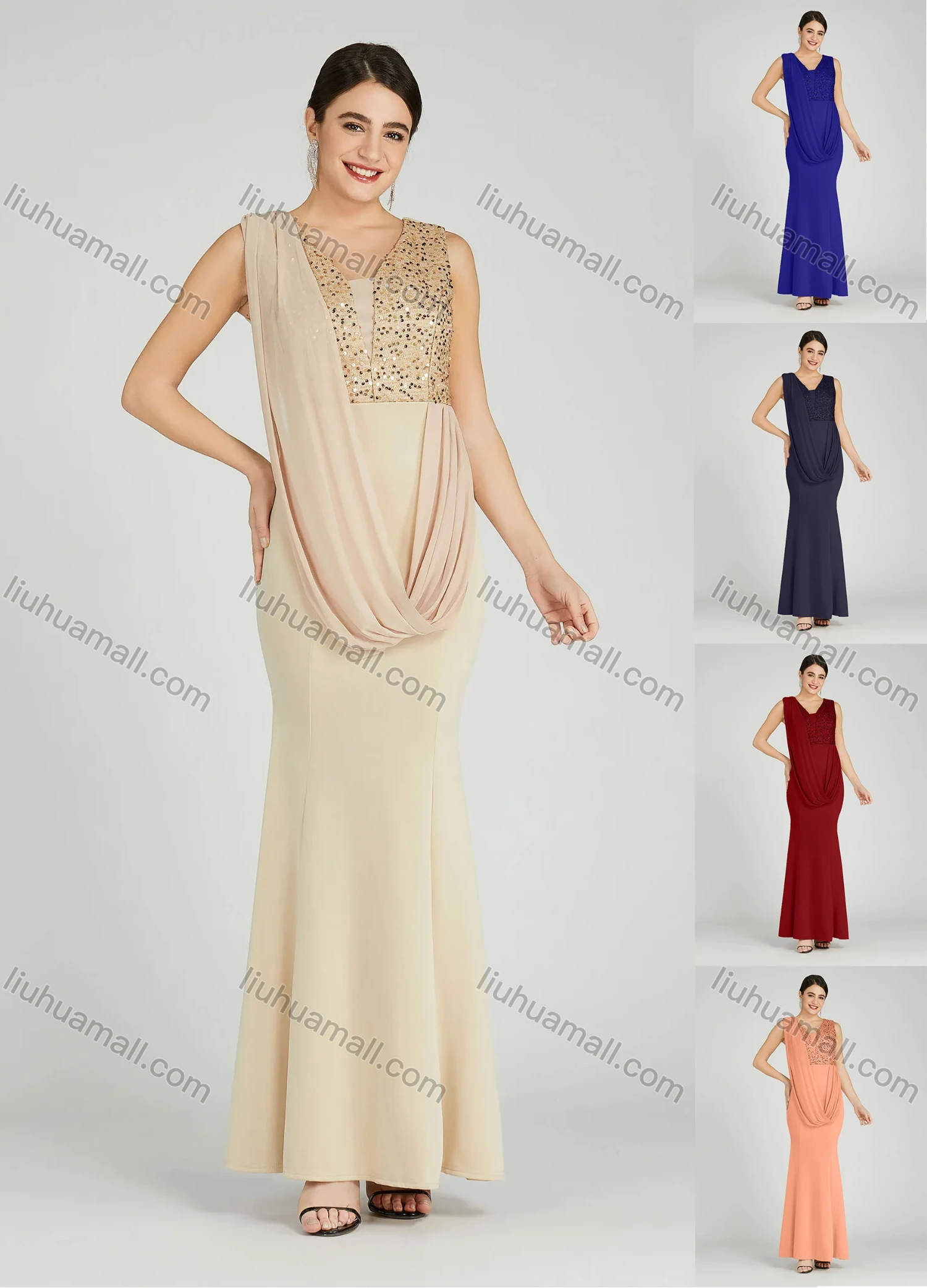 Wholesale Women's Elegant Sleeveless Sequin Mermaid Evening Dress 6071# - Liuhuamall