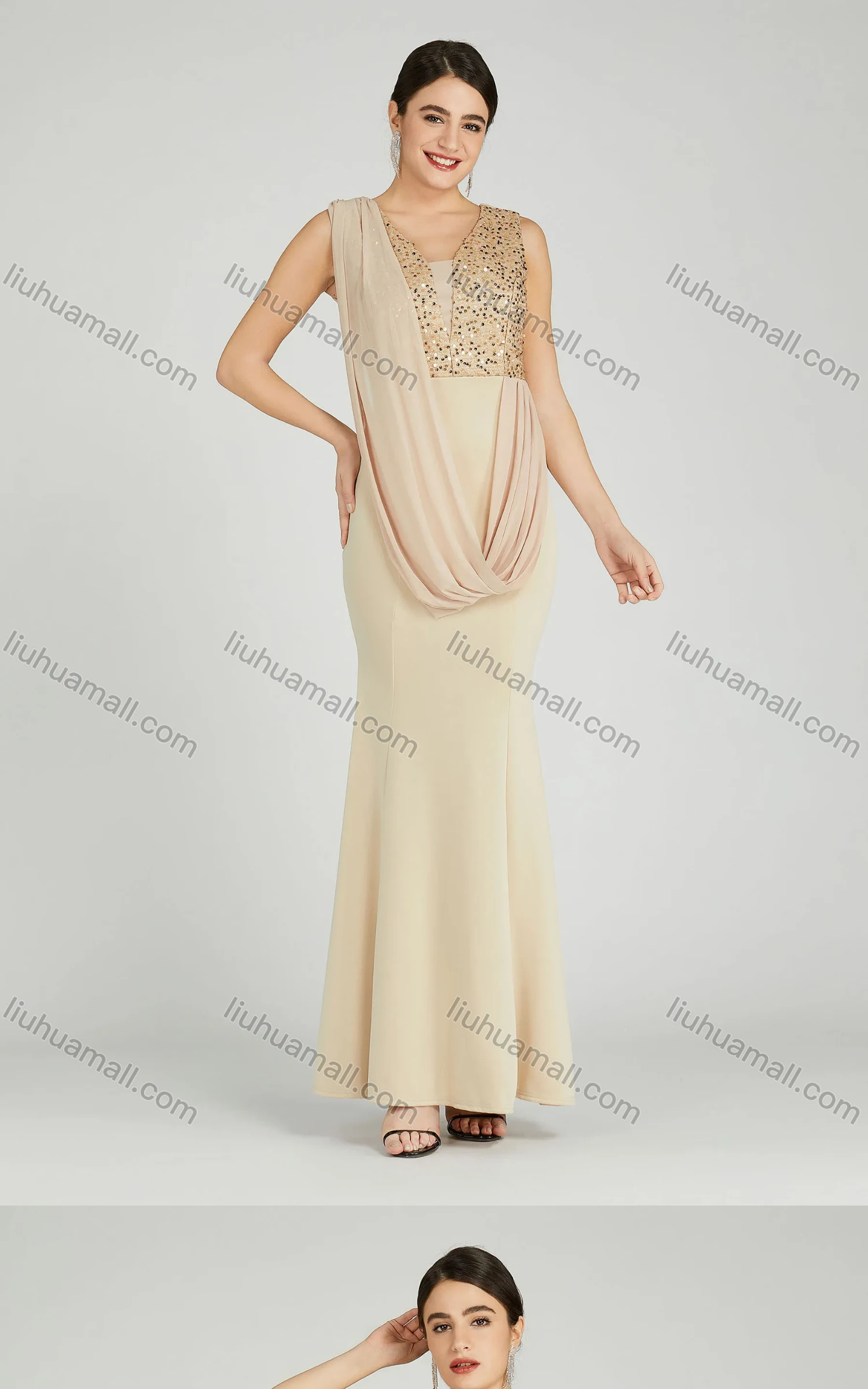 Wholesale Women's Elegant Sleeveless Sequin Mermaid Evening Dress 6071# - Liuhuamall