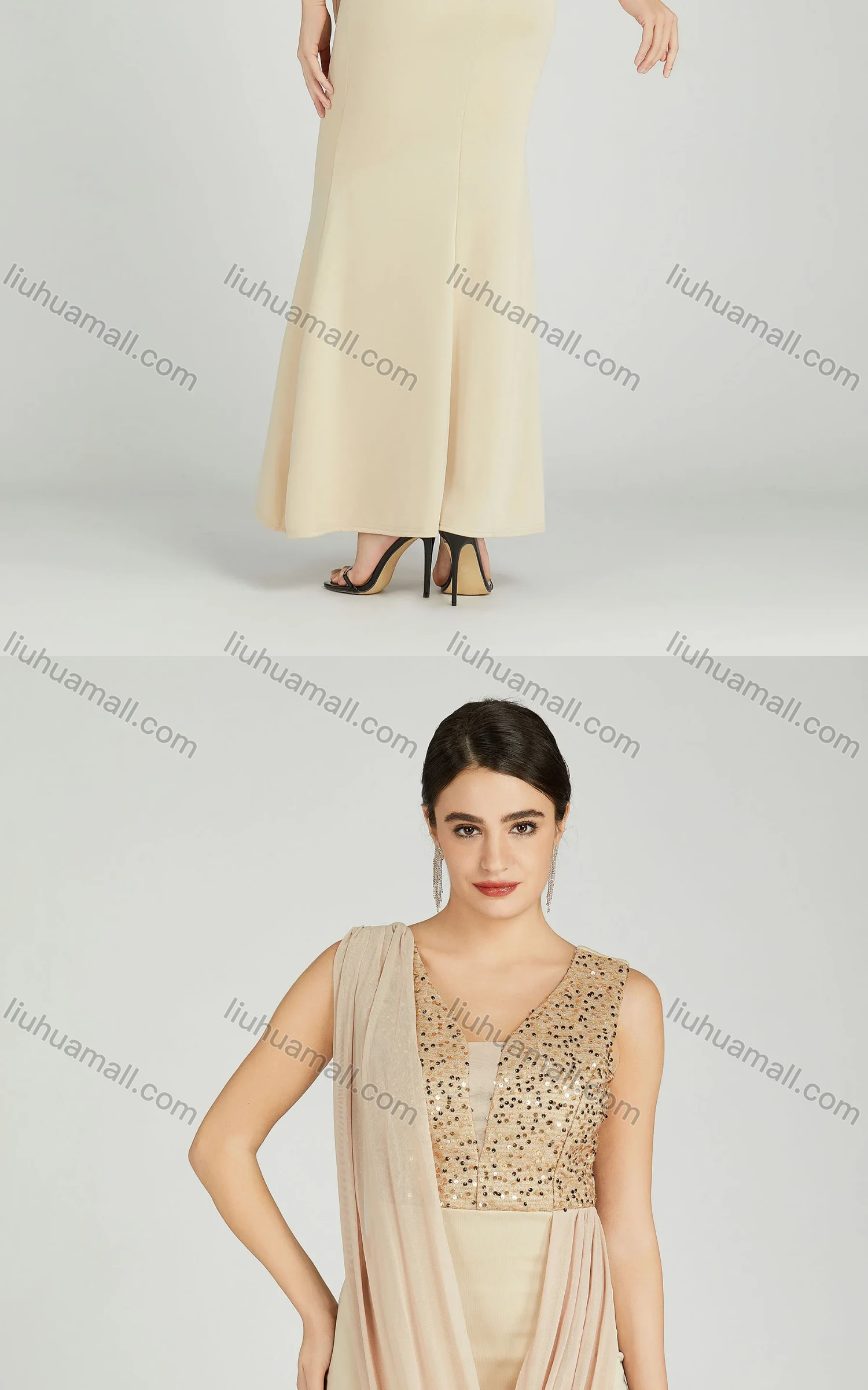 Wholesale Women's Elegant Sleeveless Sequin Mermaid Evening Dress 6071# - Liuhuamall
