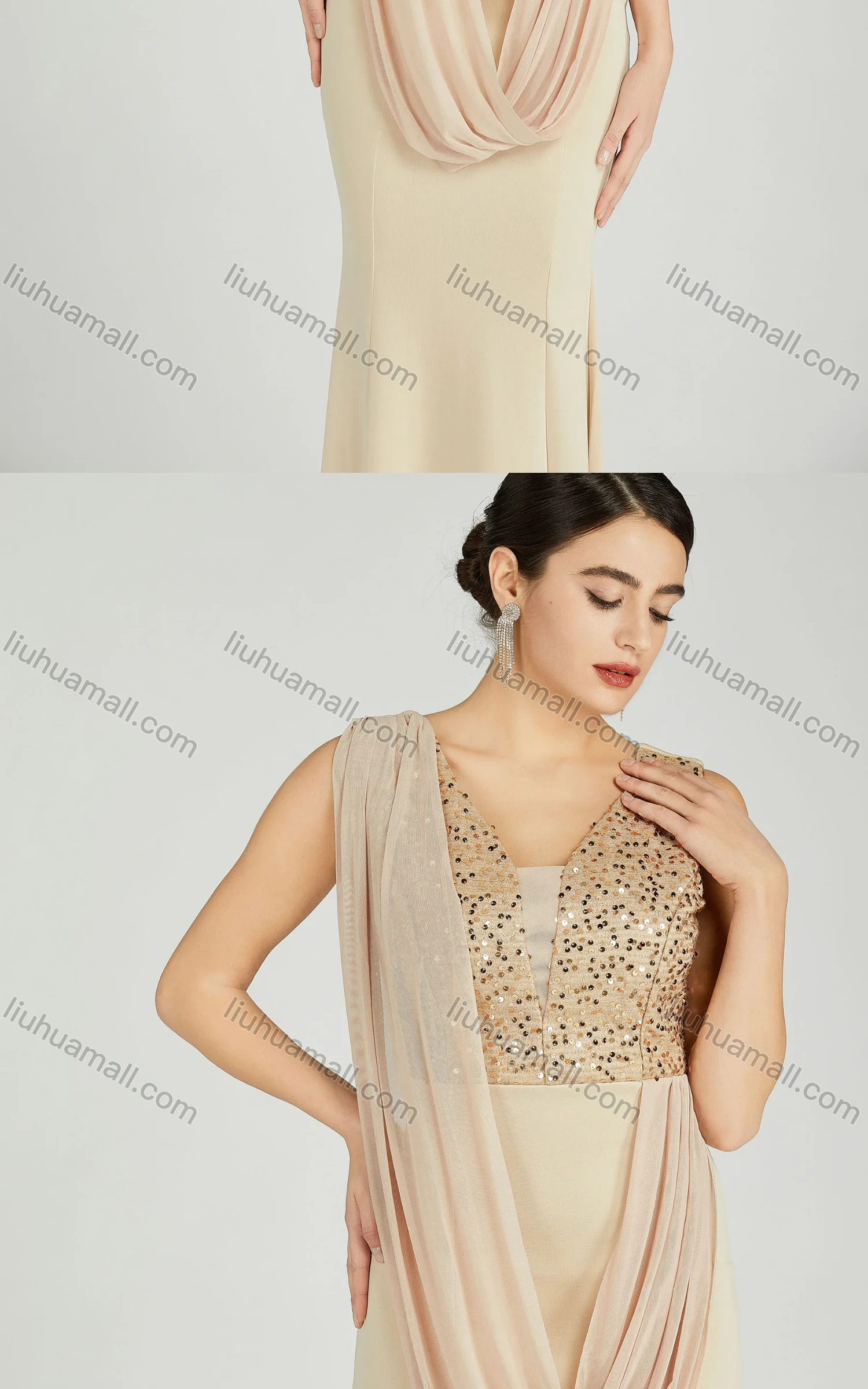 Wholesale Women's Elegant Sleeveless Sequin Mermaid Evening Dress 6071# - Liuhuamall