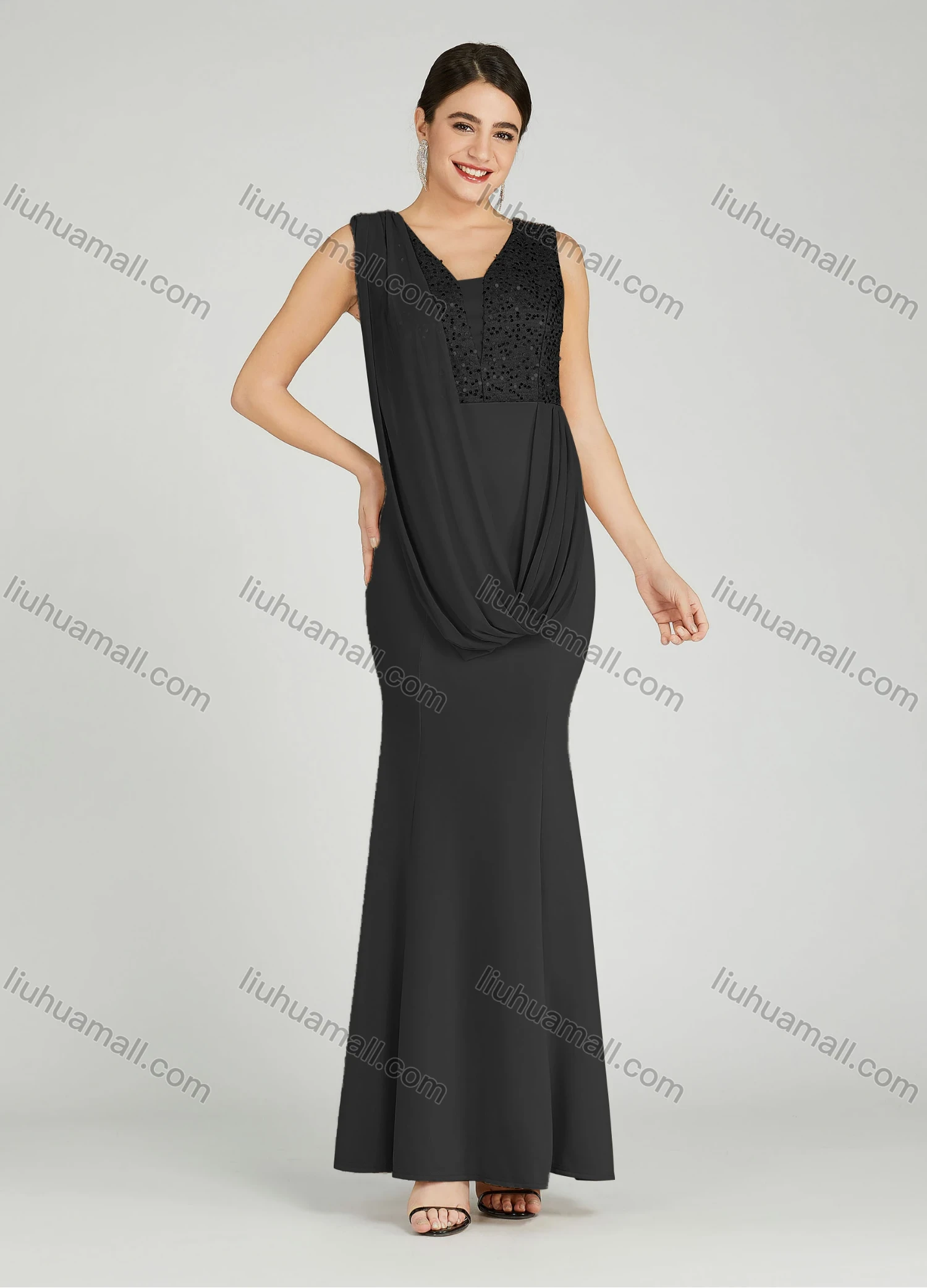 Wholesale Women's Elegant Sleeveless Sequin Mermaid Evening Dress 6071# - Liuhuamall