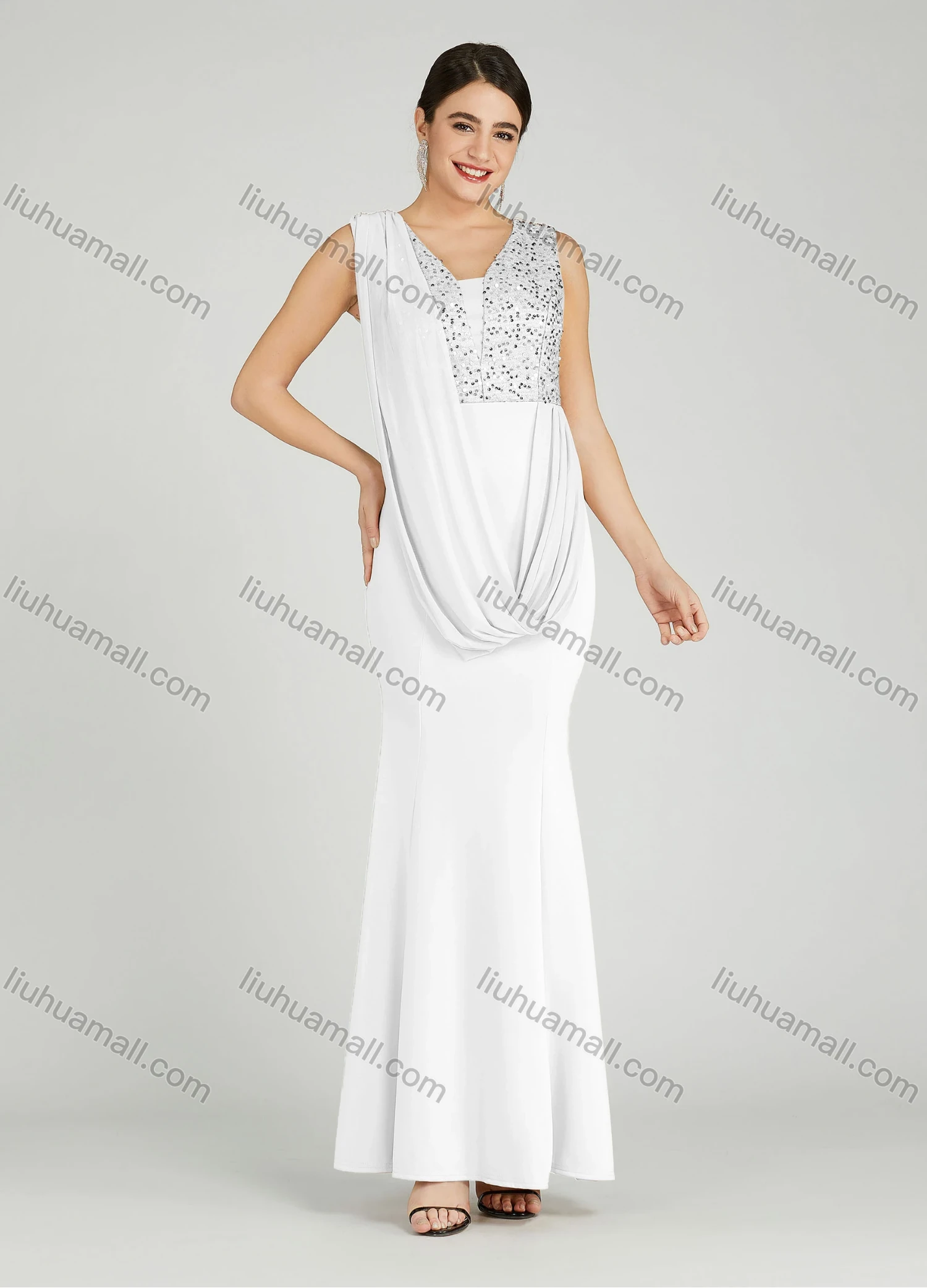 Wholesale Women's Elegant Sleeveless Sequin Mermaid Evening Dress 6071# - Liuhuamall