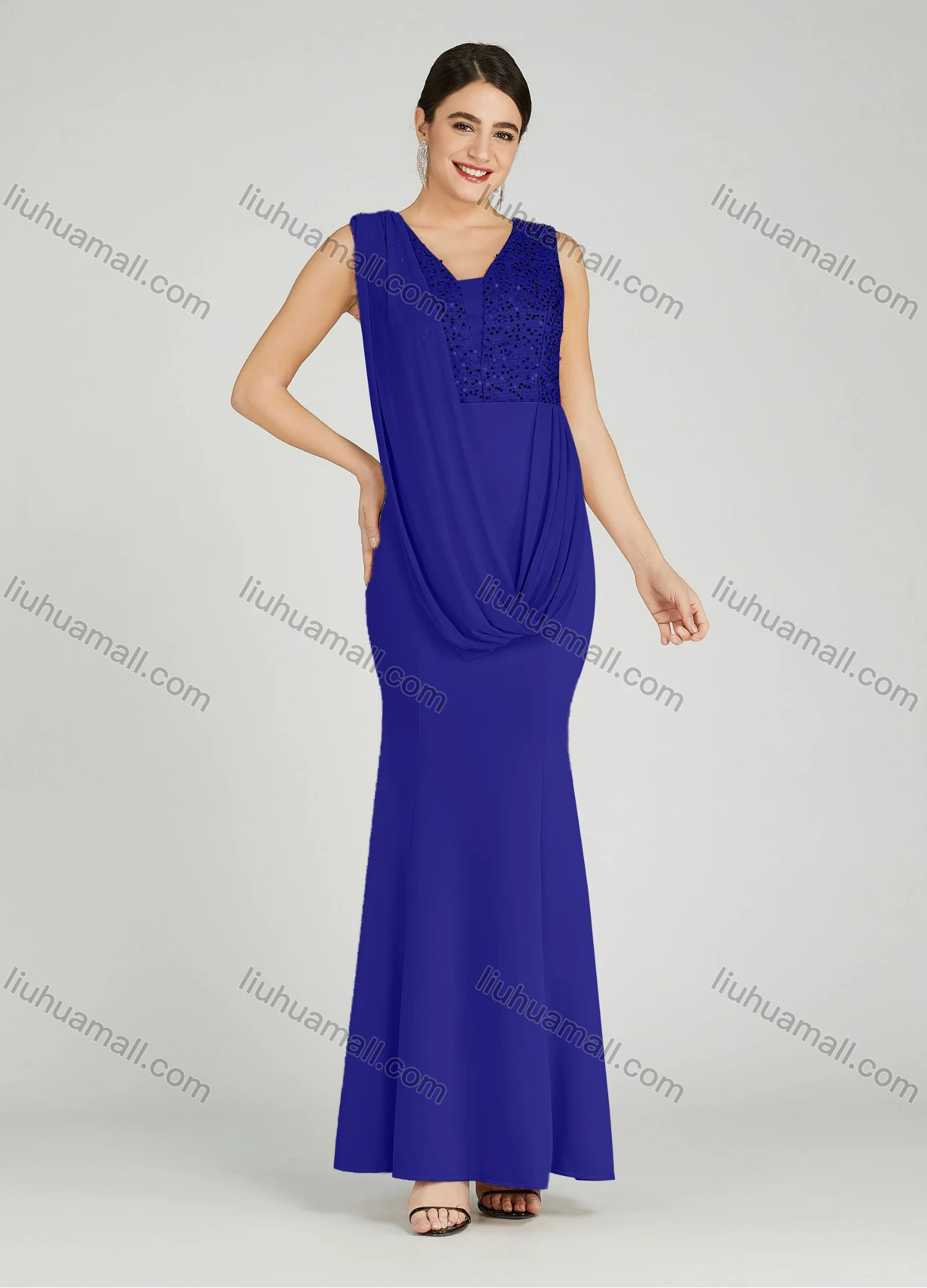 Wholesale Women's Elegant Sleeveless Sequin Mermaid Evening Dress 6071# - Liuhuamall