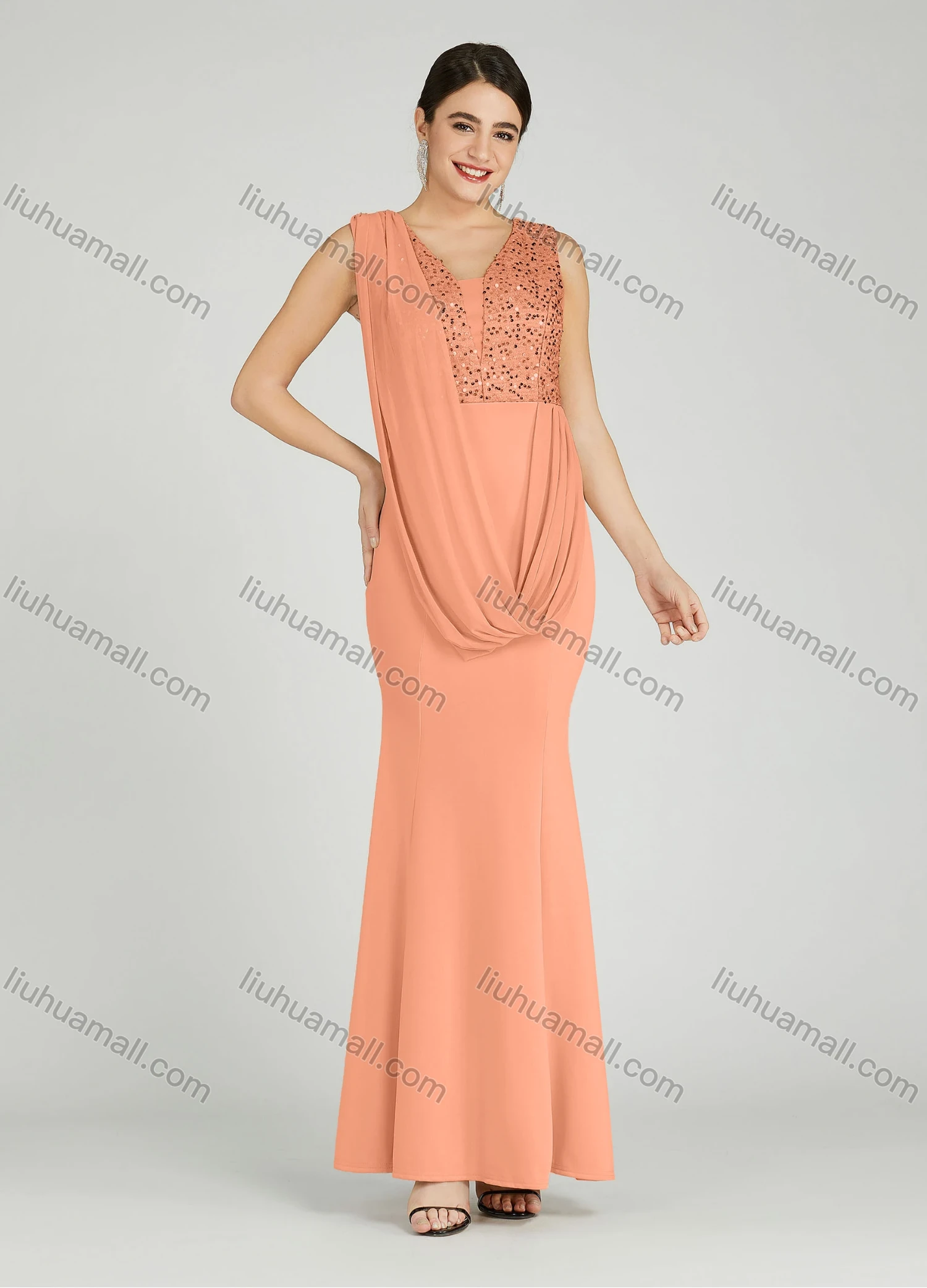 Wholesale Women's Elegant Sleeveless Sequin Mermaid Evening Dress 6071# - Liuhuamall