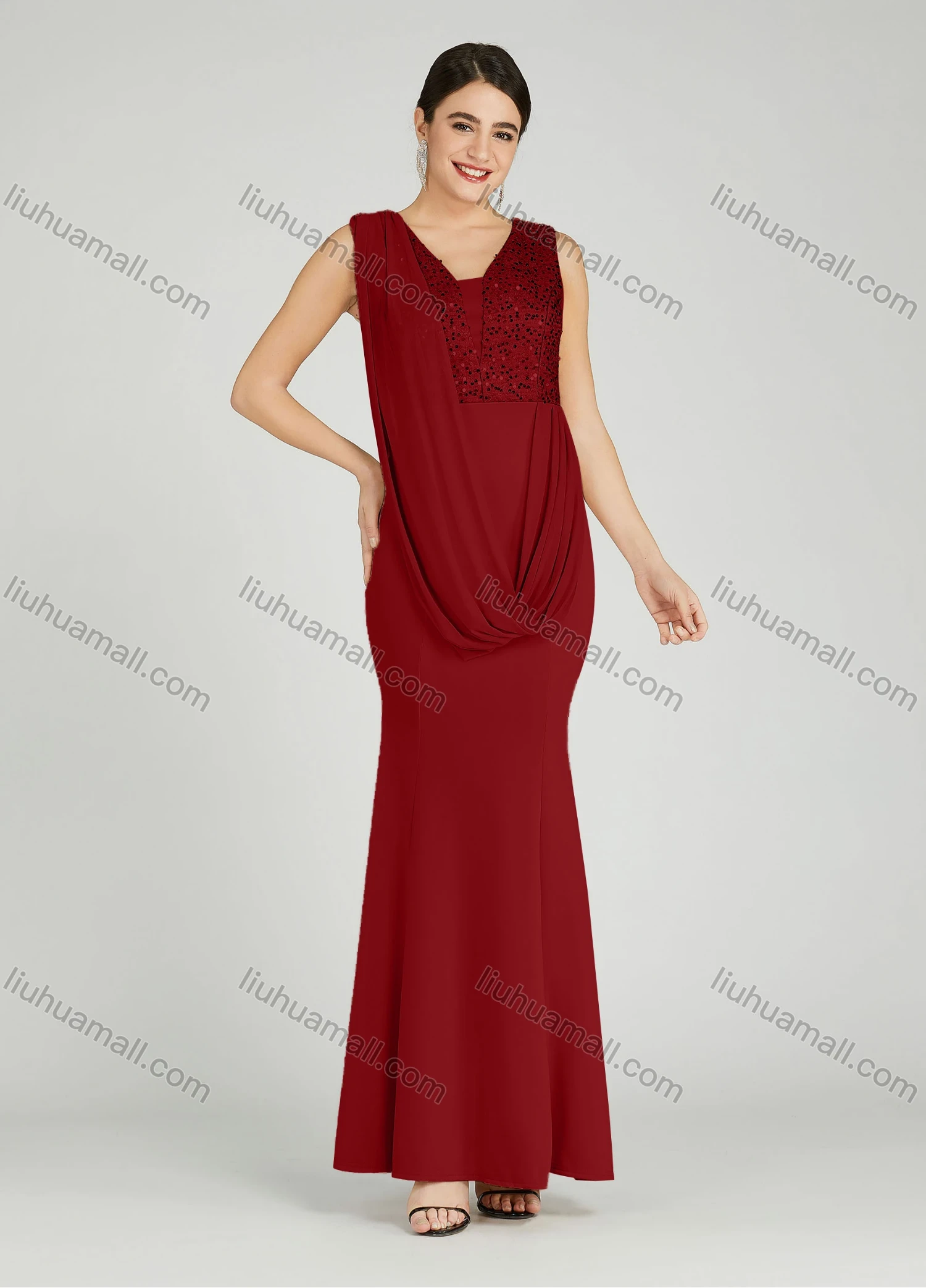 Wholesale Women's Elegant Sleeveless Sequin Mermaid Evening Dress 6071# - Liuhuamall