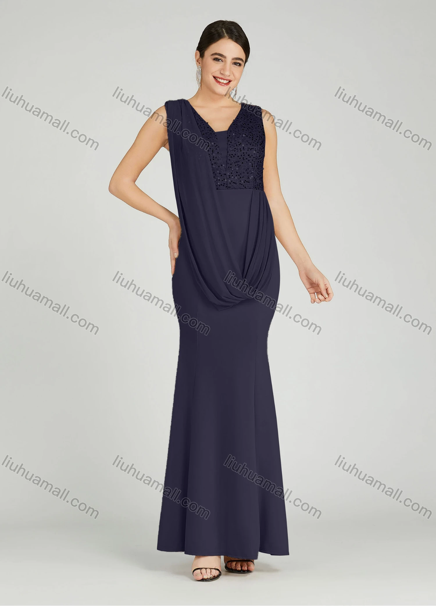 Wholesale Women's Elegant Sleeveless Sequin Mermaid Evening Dress 6071# - Liuhuamall