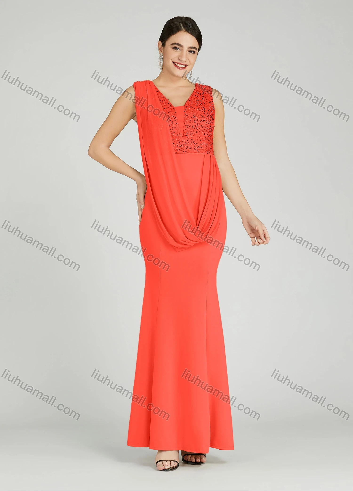 Wholesale Women's Elegant Sleeveless Sequin Mermaid Evening Dress 6071# - Liuhuamall