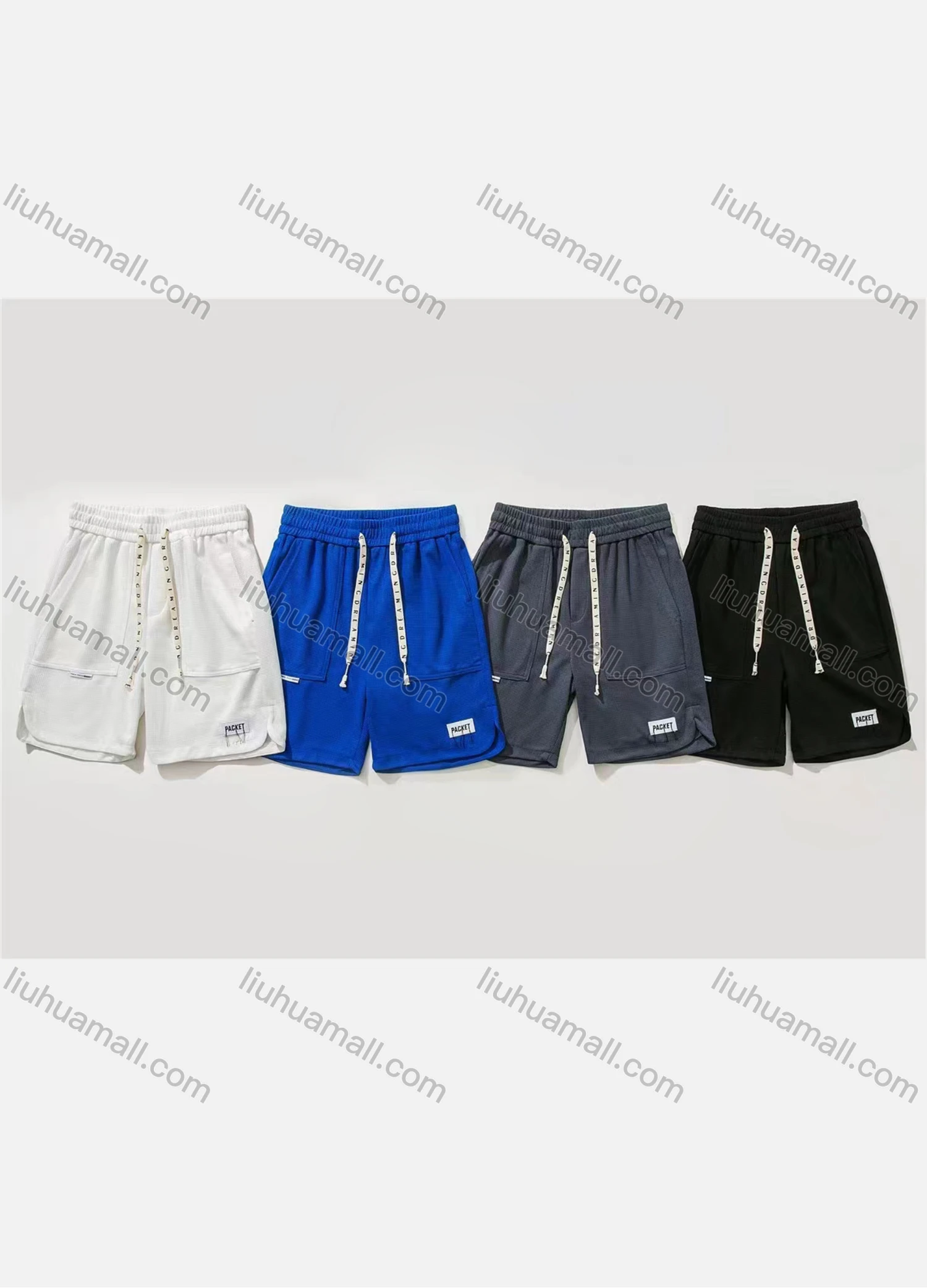 Wholesale Men's Casual Plain Letter Drawstring Elastic Waist Patch Pocket Shorts 71001# - Liuhuamall