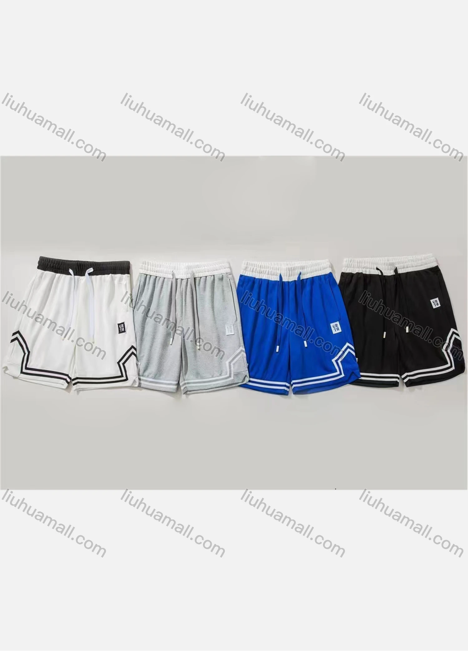 Wholesale Men's Casual Plain Striped Drawstring Elastic Waist Contrast Side Pocket Shorts 71004# - Liuhuamall