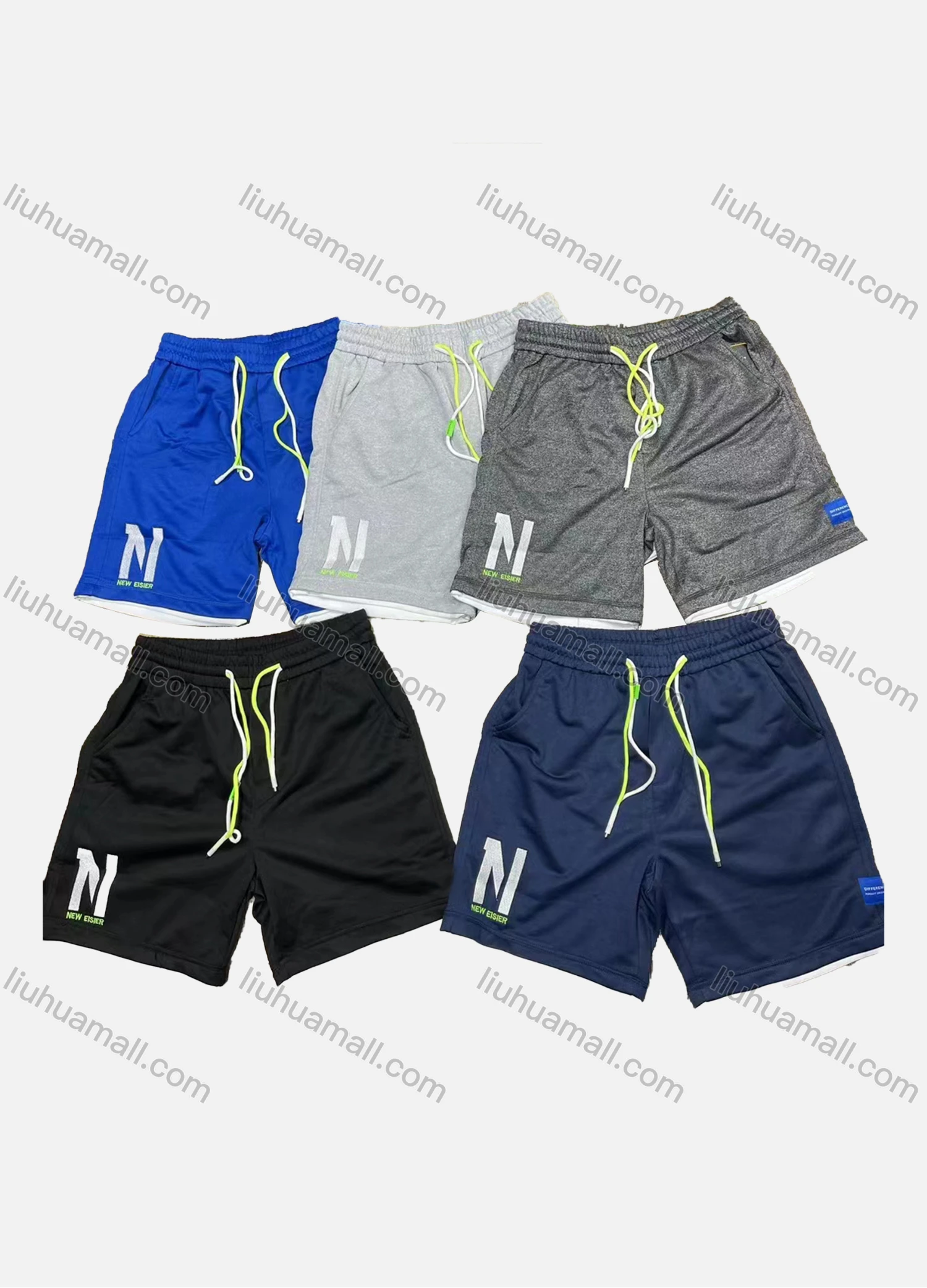 Wholesale Men's Casual Plain Letter Drawstring Elastic Waist Side Pocket Shorts 71005# - Liuhuamall