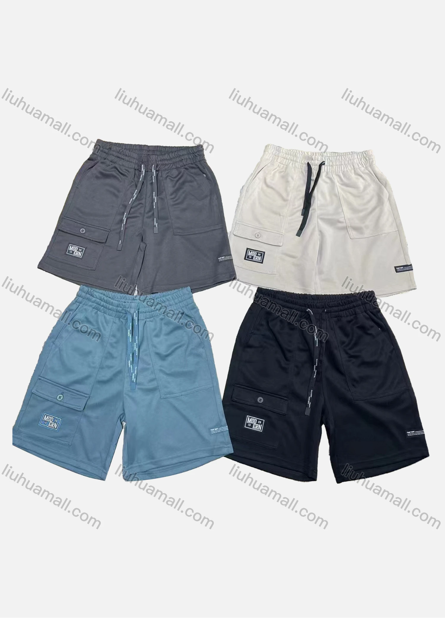 Wholesale Men's Casual Plain Drawstring Elastic Waist Multiple Pockets Shorts 71007# - Liuhuamall