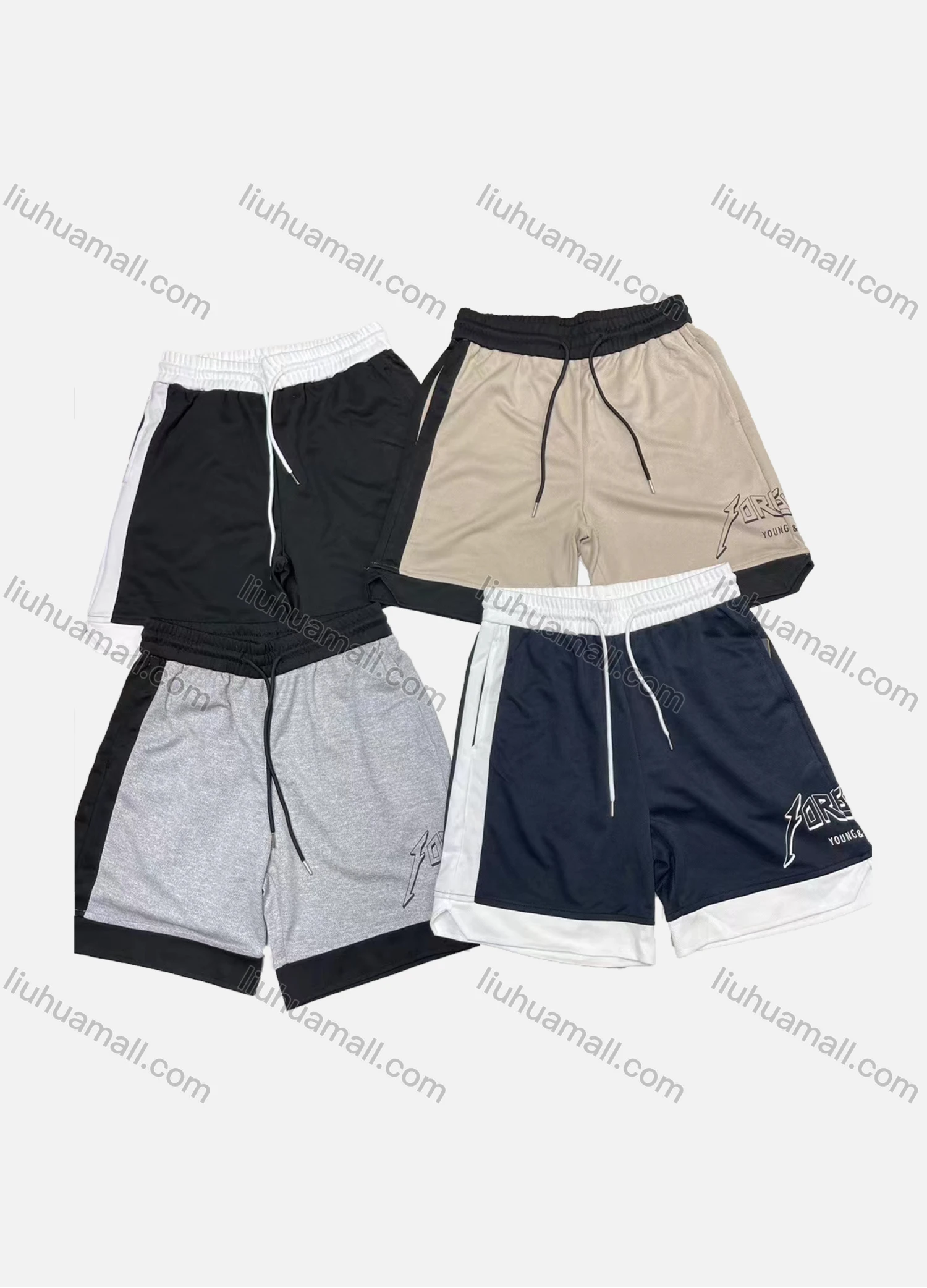 Wholesale Men's Casual Plain Contrast Drawstring Elastic Waist Side Pocket Shorts 71009# - Liuhuamall
