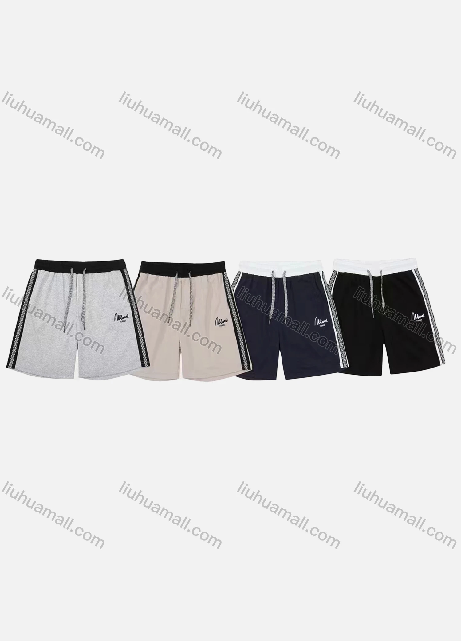 Wholesale Men's Casual Plain Letter Contrast Drawstring Elastic Waist Side Pocket Shorts 71010# - Liuhuamall
