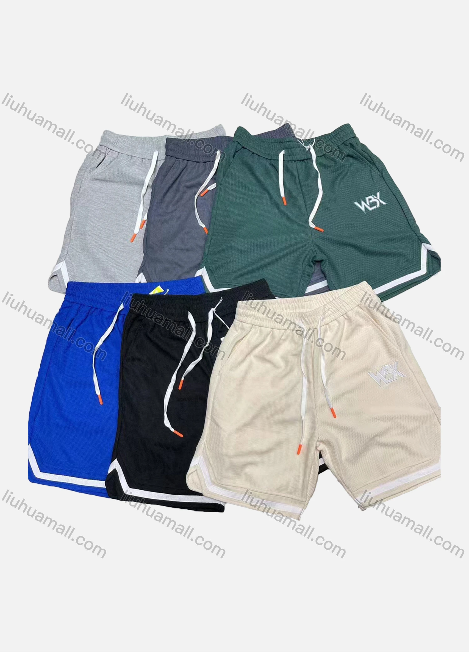 Wholesale Men's Casual Plain Striped Drawstring Elastic Waist Patch Pocket Shorts 71101# - Liuhuamall