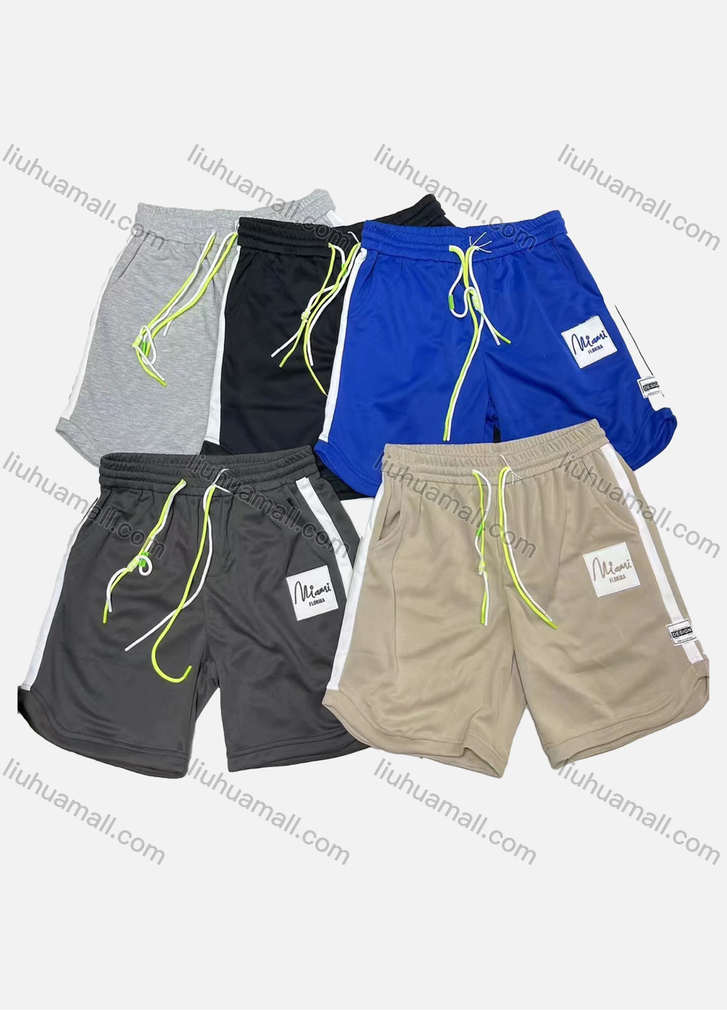 Wholesale Men's Casual Plain Letter Contrast Drawstring Elastic Waist Patch Pocket Shorts 71301# - Liuhuamall