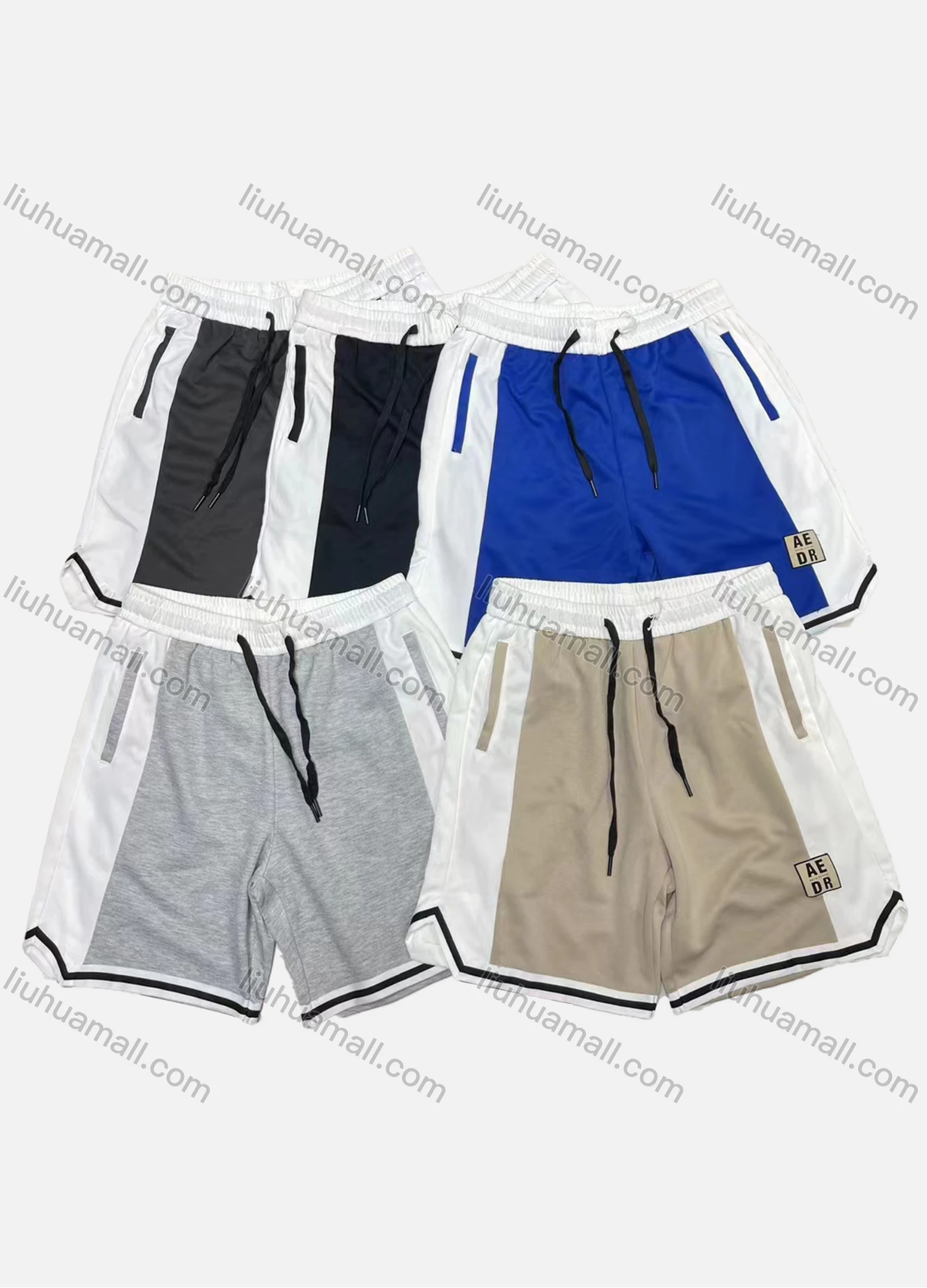Wholesale Men's Casual Plain Contrast Drawstring Elastic Waist Side Pocket Shorts 71401# - Liuhuamall