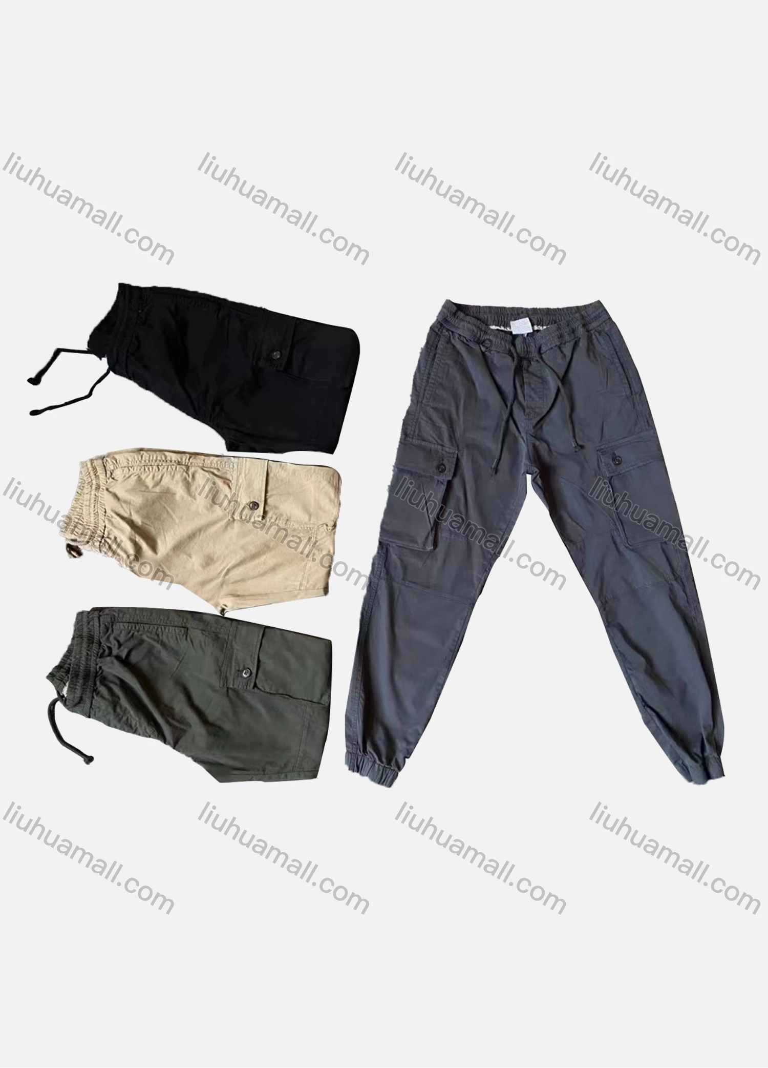 Wholesale Men's Casual Plain Flap Pockets Drawstring Cargo Pants 609# - Liuhuamall