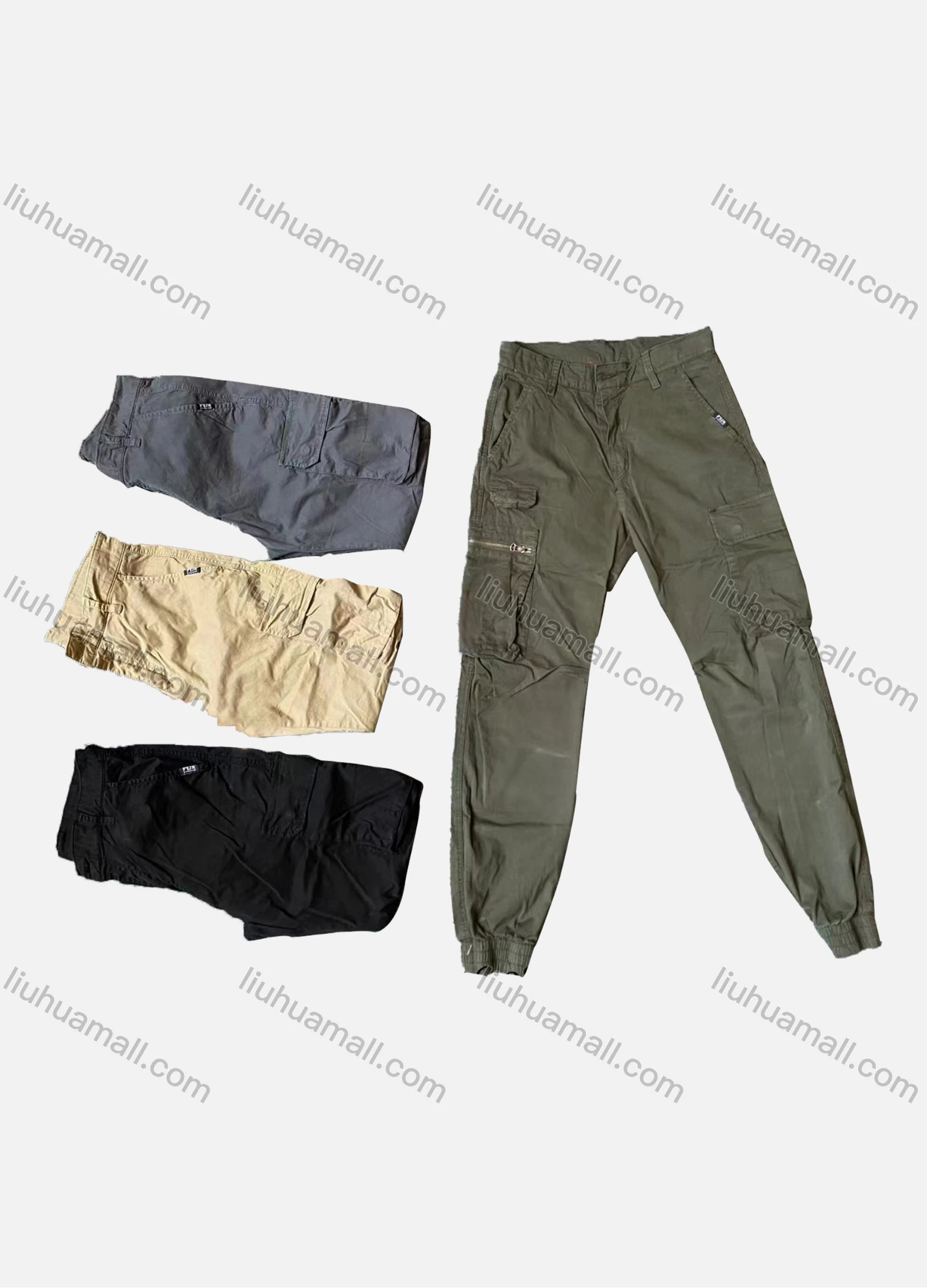 Wholesale Men's Casual Plain Zipper Multiple Pockets Cargo Pants 656# - Liuhuamall