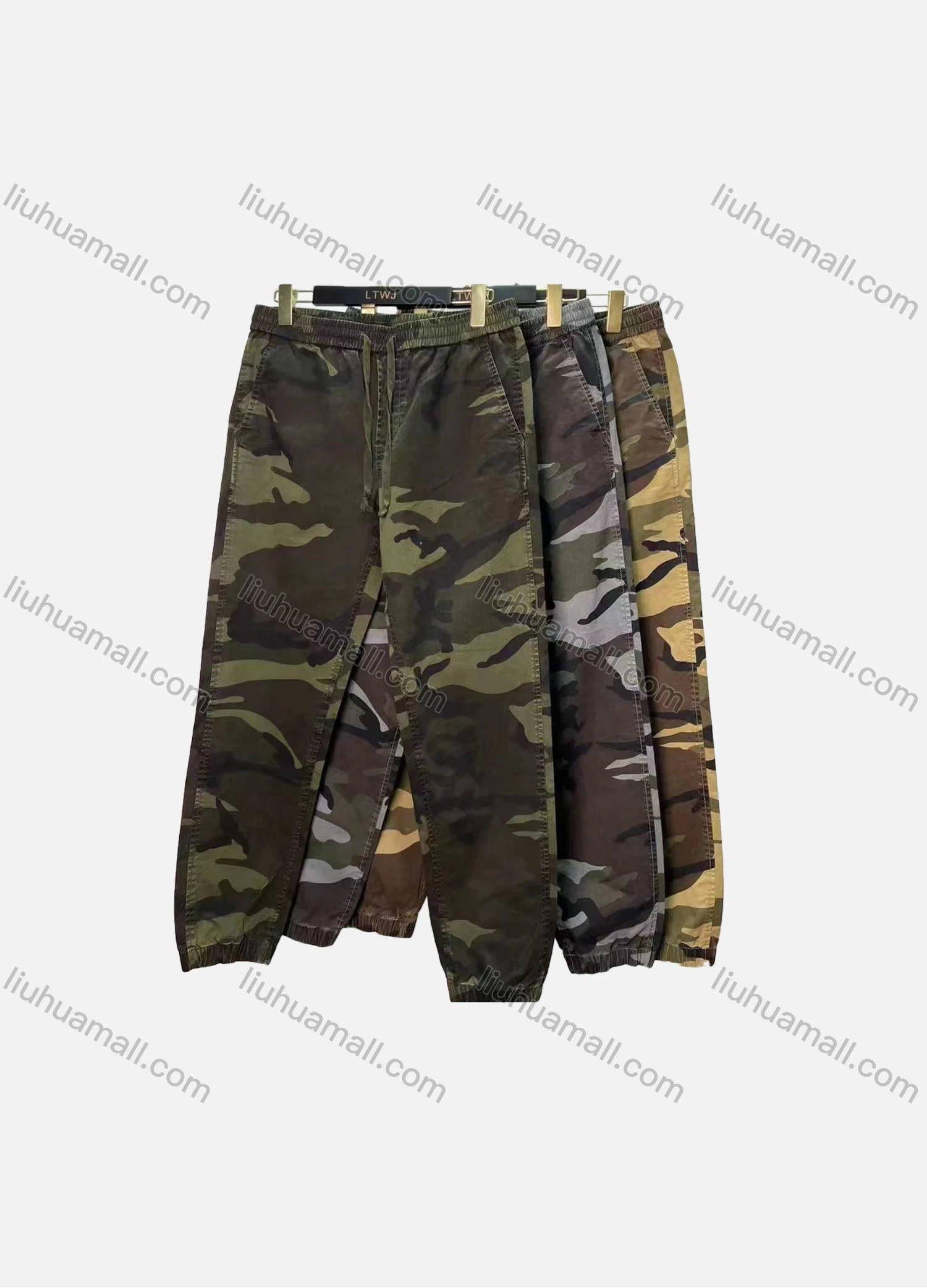 Wholesale Men's Casual Camouflage Patch Pocket Elastic Waist Drawstring Cargo Pants 1212# - Liuhuamall