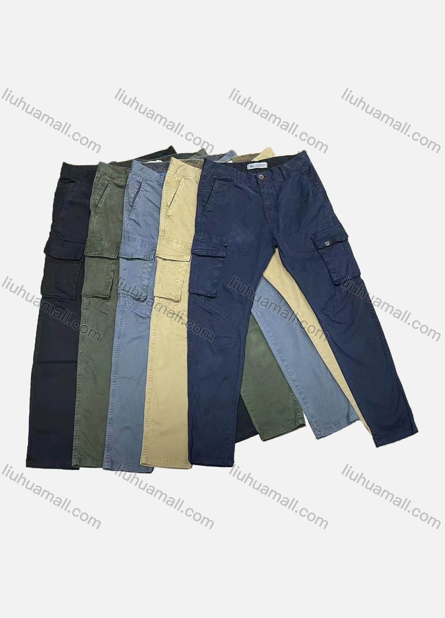 Wholesale Men's Casual Plain Multiple Pockets Cargo Pants 1917# - Liuhuamall