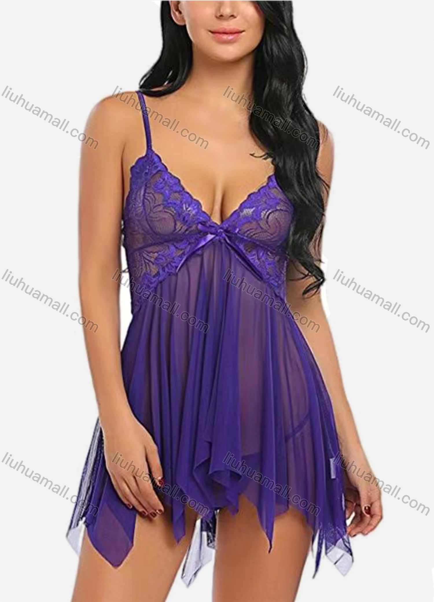 Wholesale Women's Sexy See Through Lace Ruched Cami Lingerie 1239# - Liuhuamall