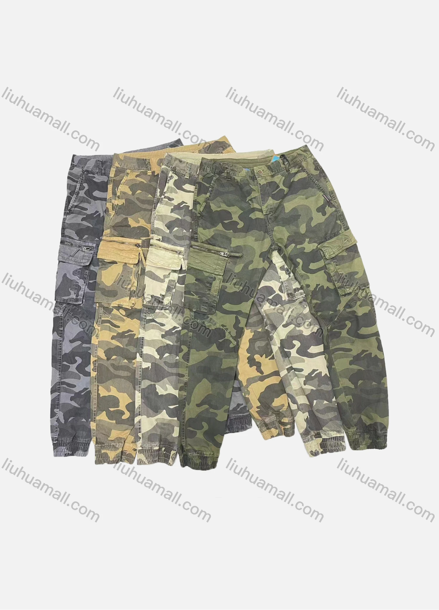Wholesale Men's Casual Camouflage Multiple Pockets Zip Decor Cargo Pants 1923# - Liuhuamall