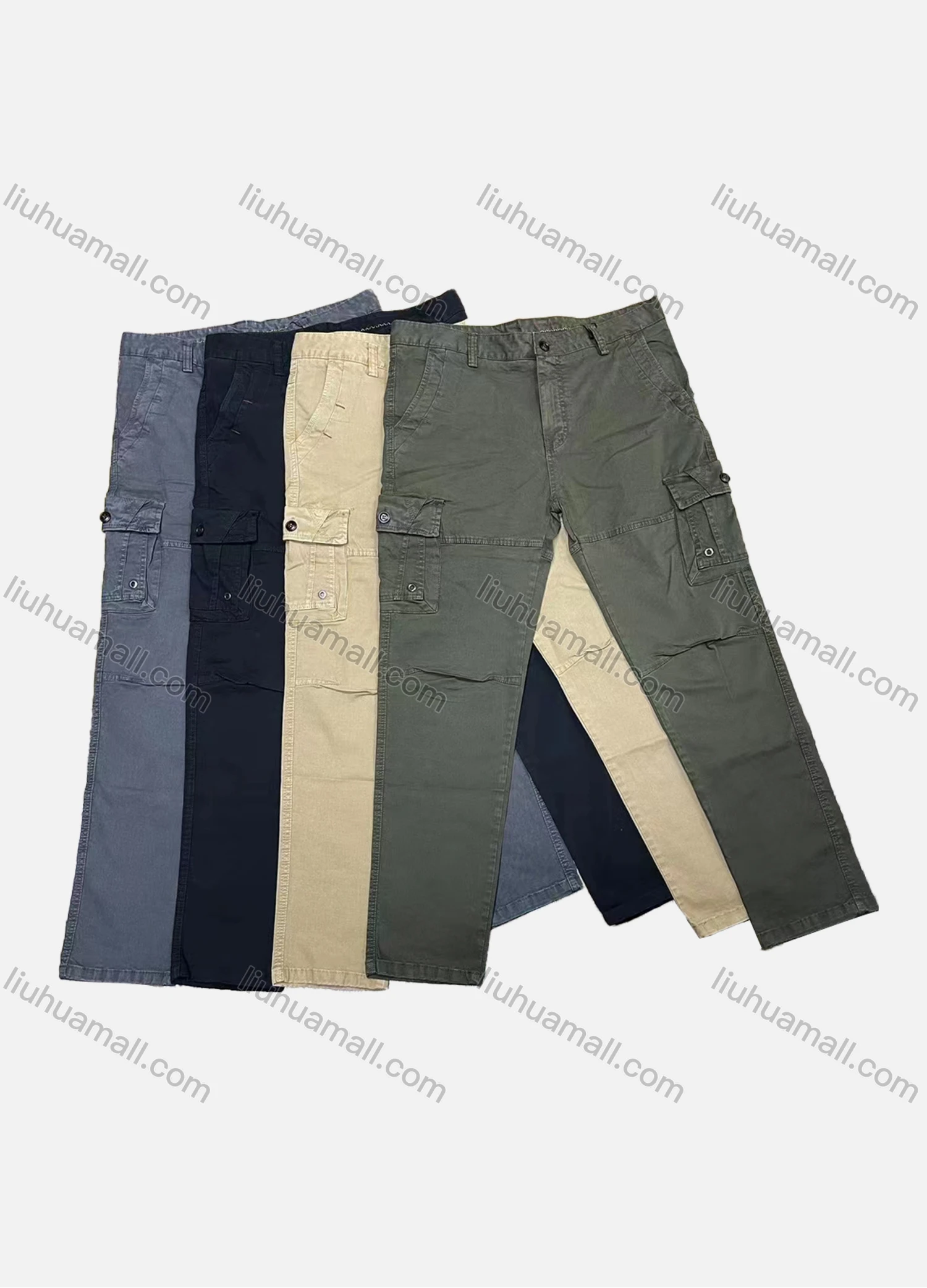 Wholesale Men's Casual Plain Multiple Pockets Cargo Pants 6615# - Liuhuamall
