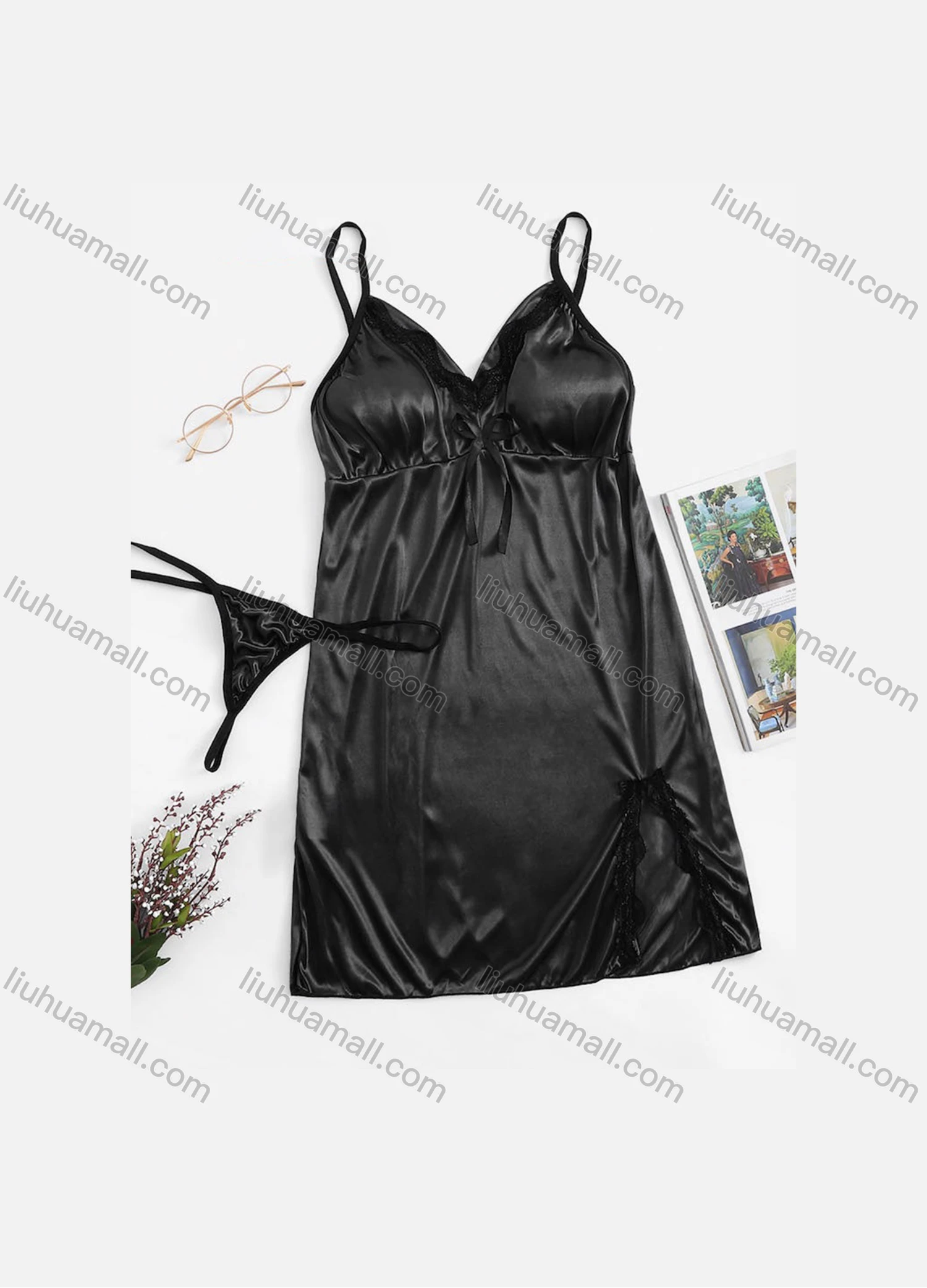 Wholesale Women's Sexy See Through Spaghetti Strap Nightgown&Panty 2 Piece Lingerie Sets 1292# - Liuhuamall
