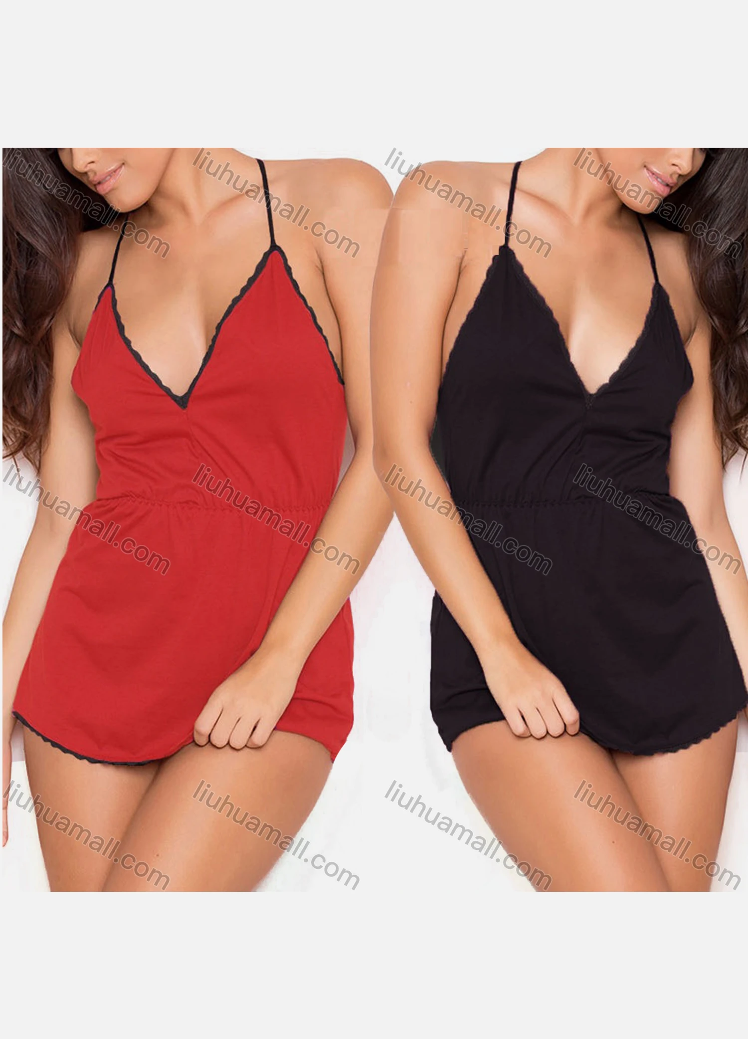 Wholesale Women's Sexy Spaghetti Strap Plain Nightgown 1254# - Liuhuamall
